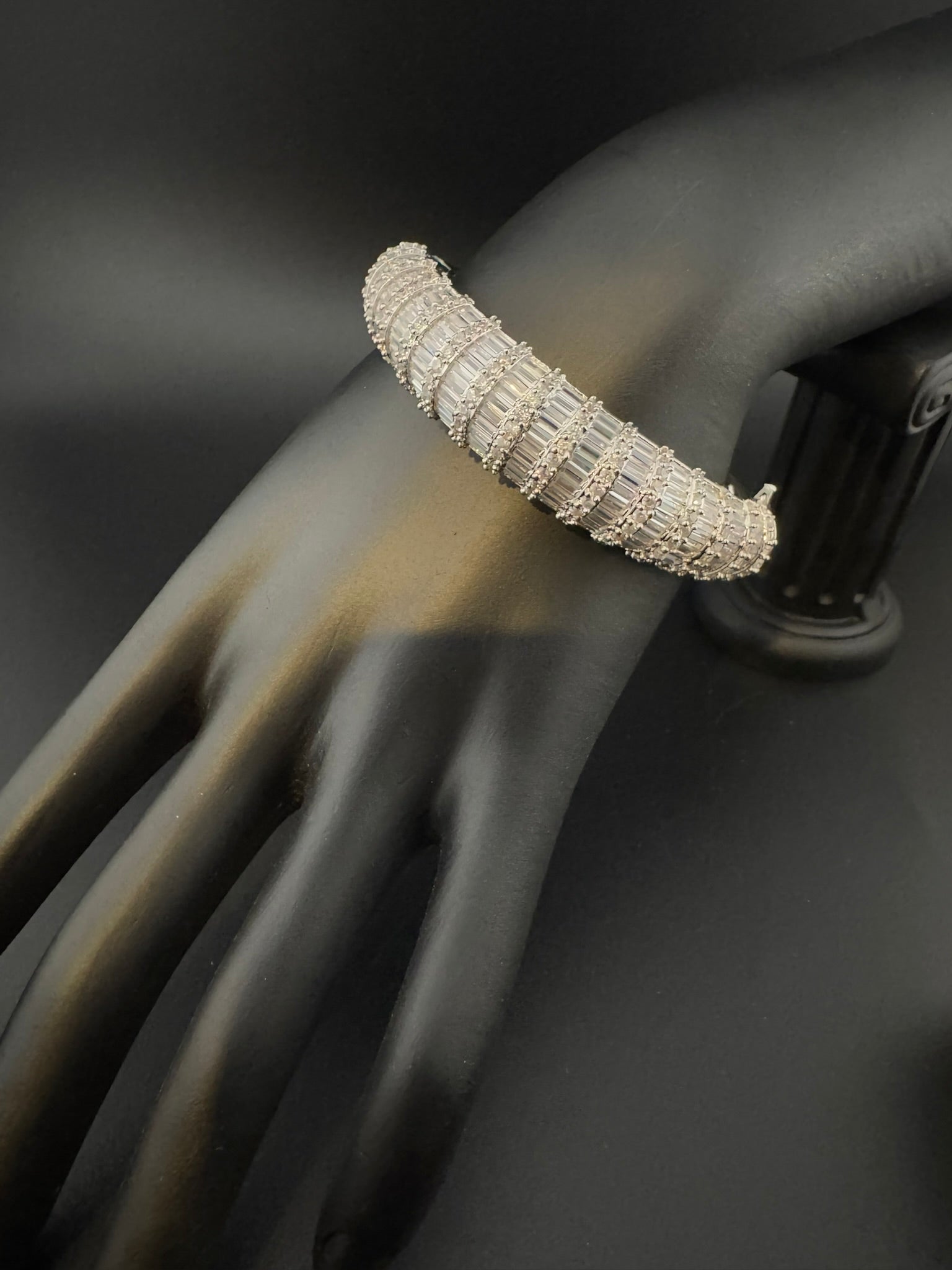 Single Openable Designer bracelet with crystal stones, Cubic Zirconia in unique Nano setting/single bangle/Fits size upto 2.6"