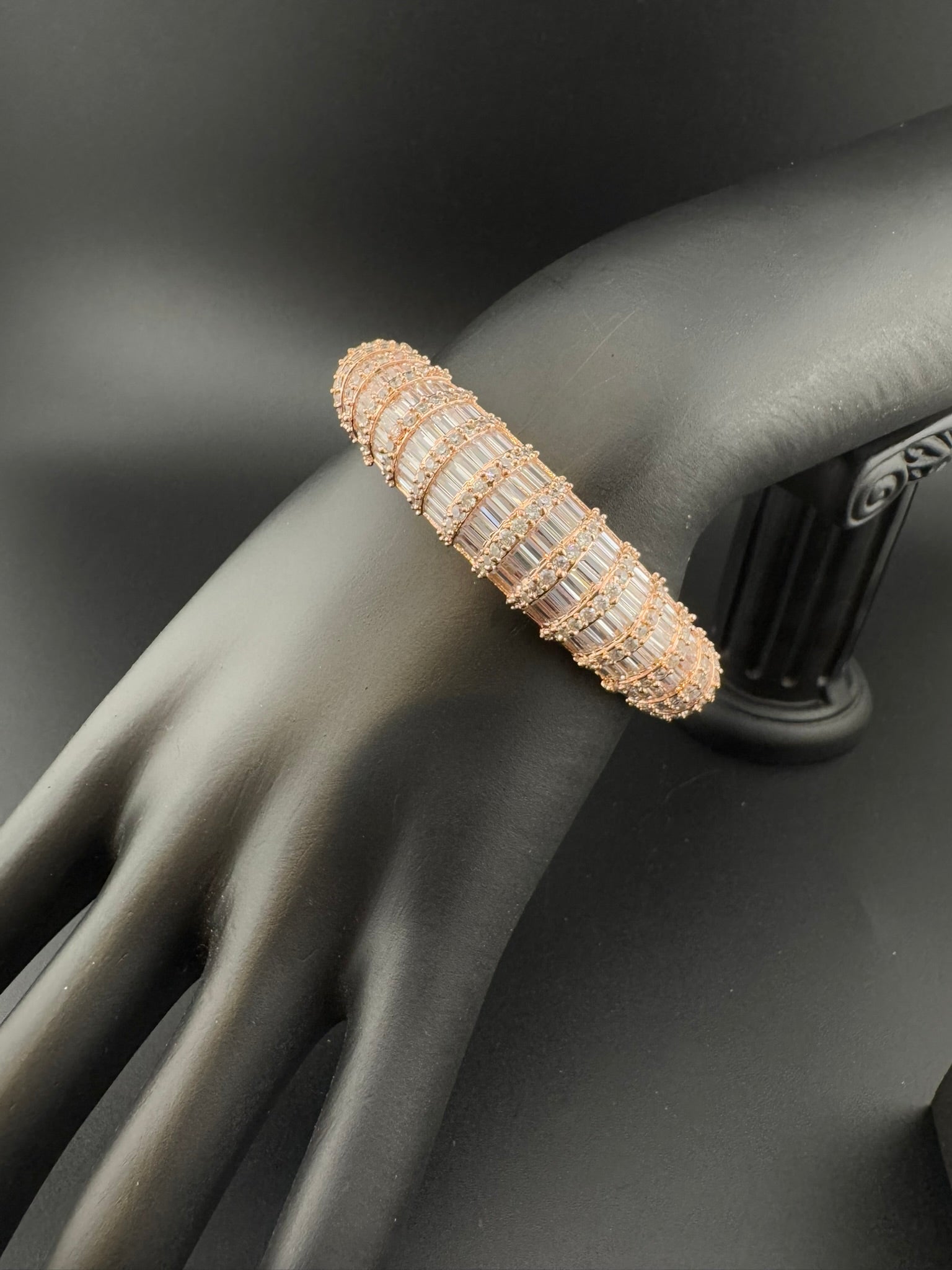 Single Openable Designer bracelet with crystal stones, Cubic Zirconia in unique Nano setting/single bangle/Fits size upto 2.6"