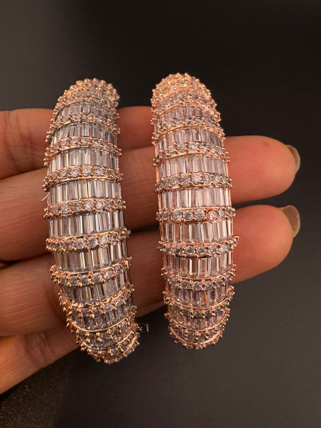 Single Openable Designer bracelet with crystal stones, Cubic Zirconia in unique Nano setting/single bangle/Fits size upto 2.6"