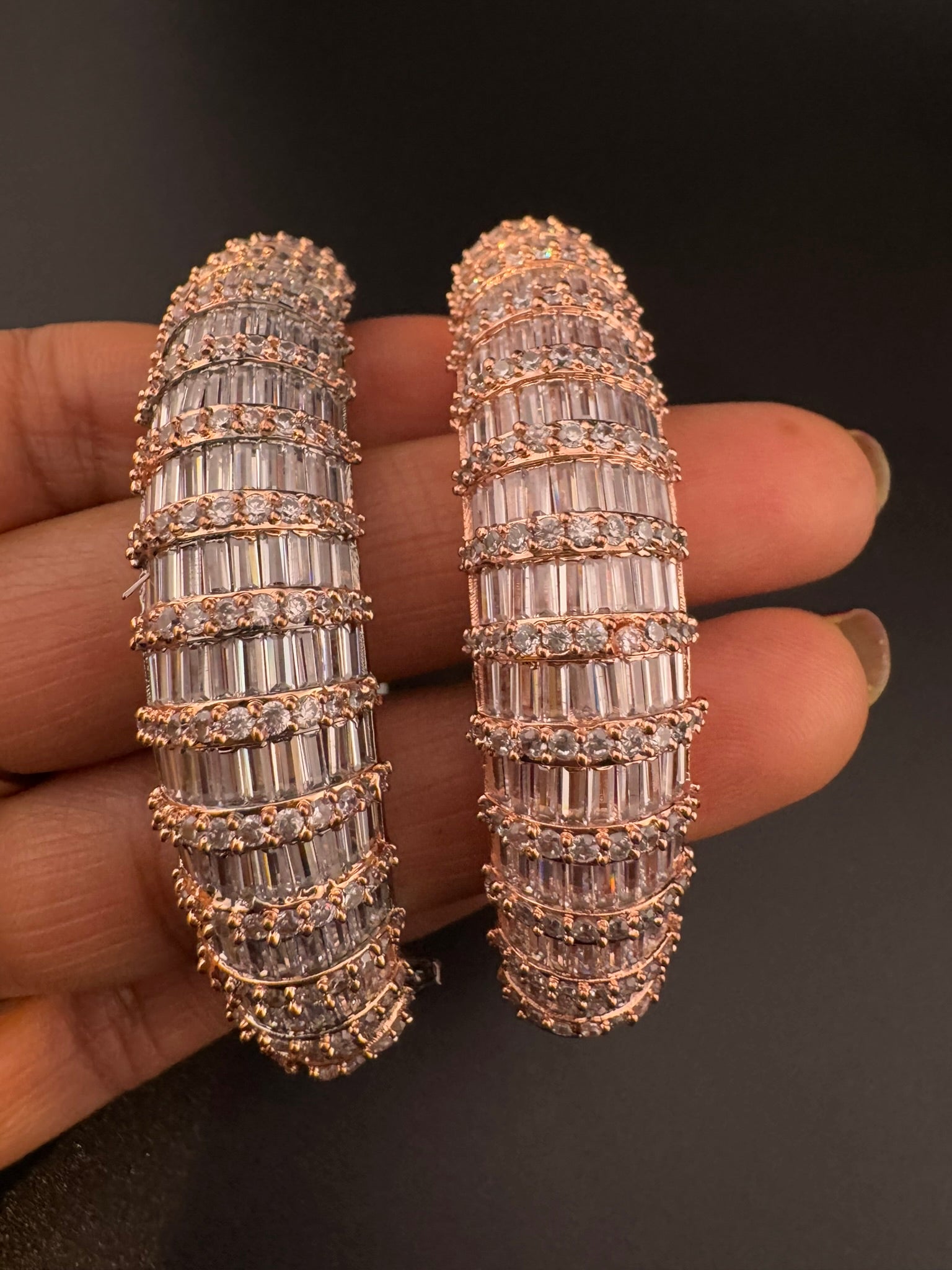 Single Openable Designer bracelet with crystal stones, Cubic Zirconia in unique Nano setting/single bangle/Fits size upto 2.6"