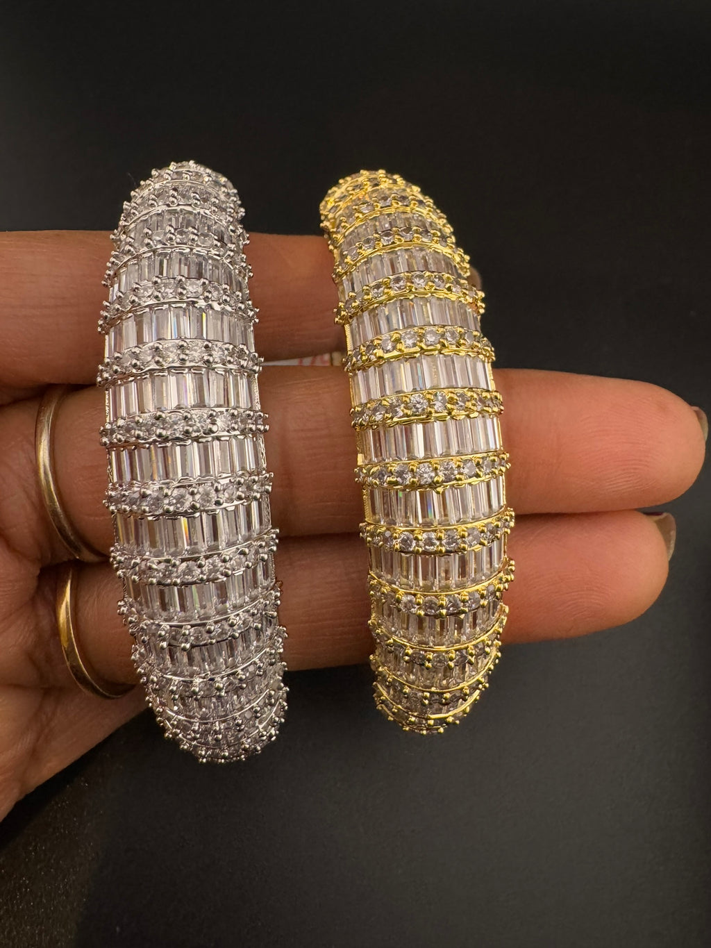 Single Openable Designer bracelet with crystal stones, Cubic Zirconia in unique Nano setting/single bangle/Fits size upto 2.6"