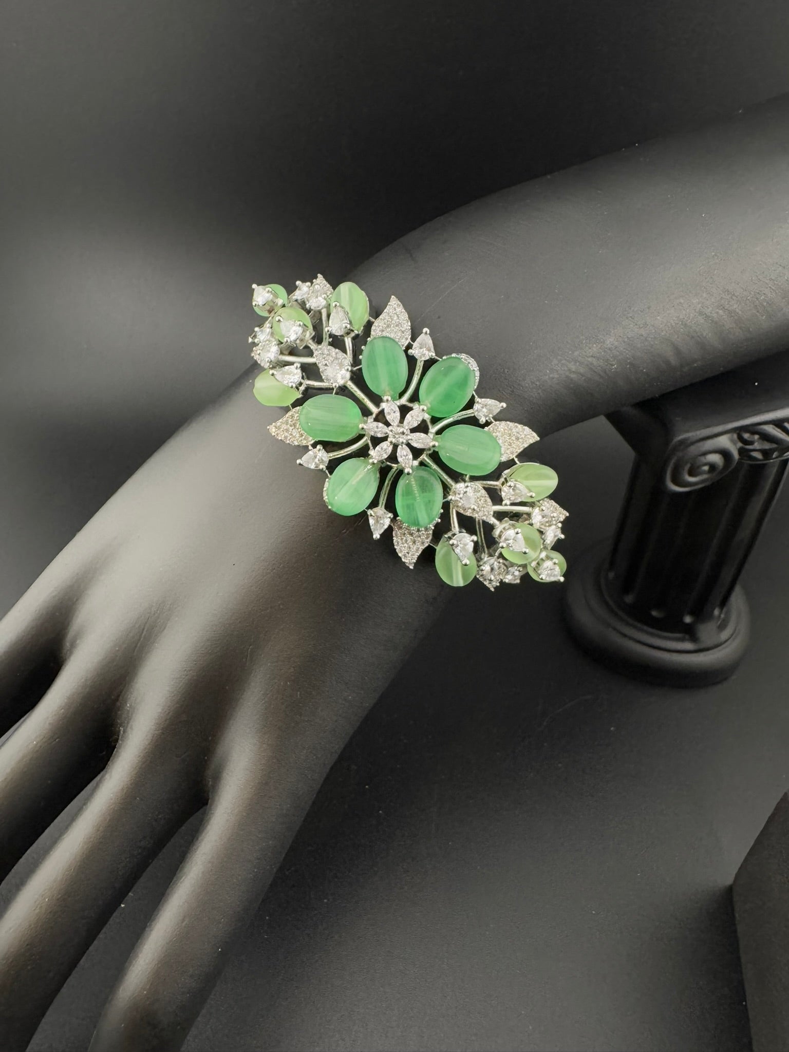 Single Silver Openable Designer bracelet with crystal stones, Cubic Zirconia in unique Nano setting/single bangle/Fits size upto 2.6"