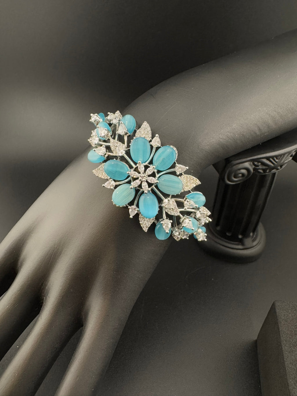 Single Silver Openable Designer bracelet with crystal stones, Cubic Zirconia in unique Nano setting/single bangle/Fits size upto 2.6"