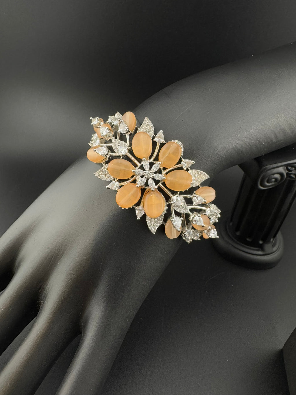 Single Silver Openable Designer bracelet with crystal stones, Cubic Zirconia in unique Nano setting/single bangle/Fits size upto 2.6"