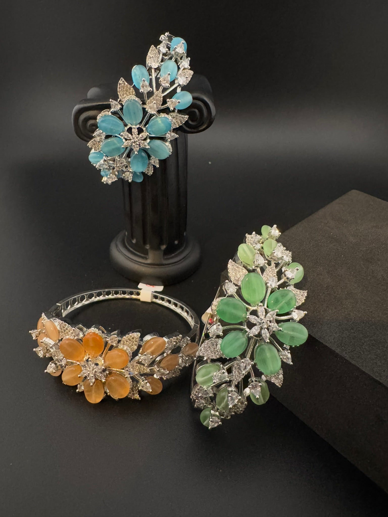 Single Silver Openable Designer bracelet with crystal stones, Cubic Zirconia in unique Nano setting/single bangle/Fits size upto 2.6"