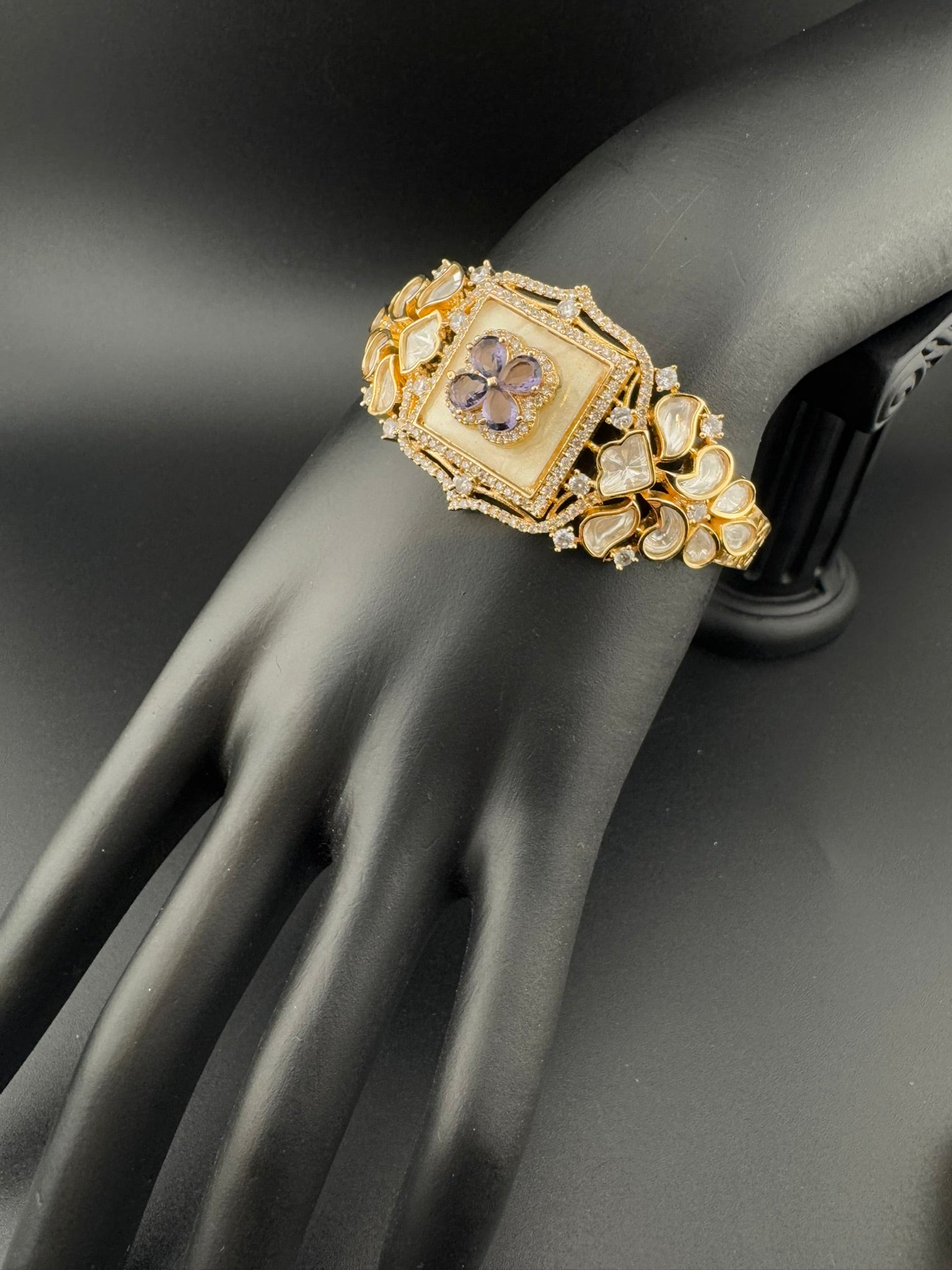 Premium Quality Moissanite Kundan, cubic zirconia is Designer inspired Bracelet