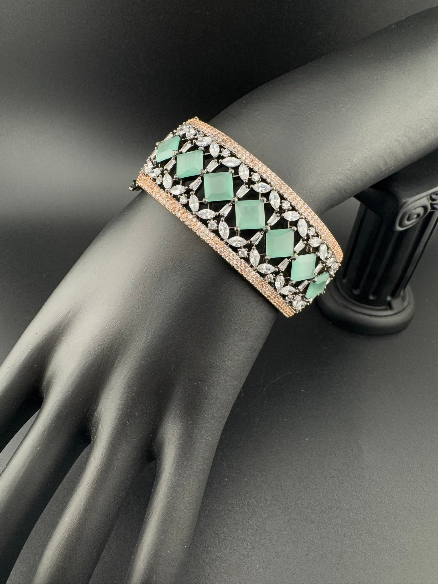 Single Victorian Openable Designer bracelet with crystal stones, Cubic Zirconia in unique Nano setting/single bangle/Fits size upto 2.6"