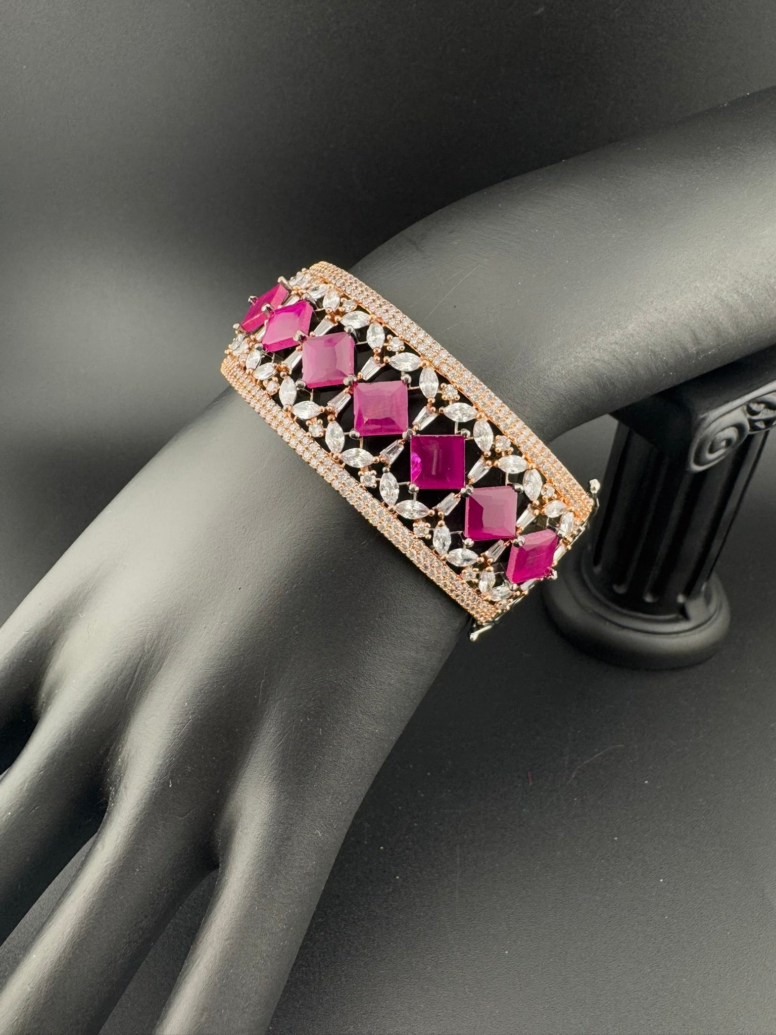 Single Victorian Openable Designer bracelet with crystal stones, Cubic Zirconia in unique Nano setting/single bangle/Fits size upto 2.6"