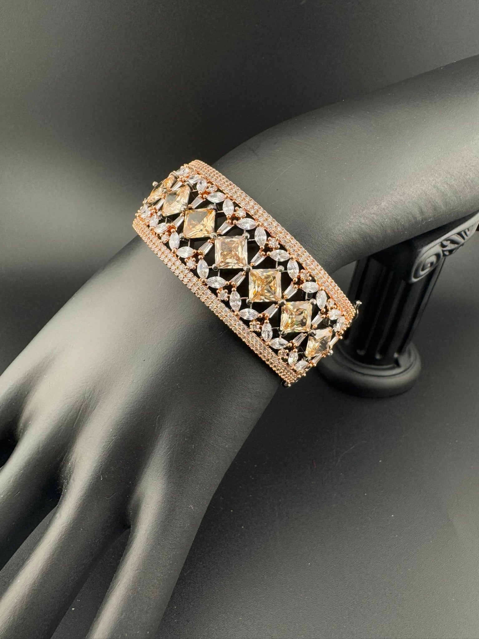 Single Victorian Openable Designer bracelet with crystal stones, Cubic Zirconia in unique Nano setting/single bangle/Fits size upto 2.6"