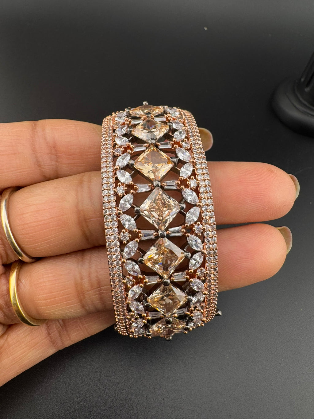 Single Victorian Openable Designer bracelet with crystal stones, Cubic Zirconia in unique Nano setting/single bangle/Fits size upto 2.6"