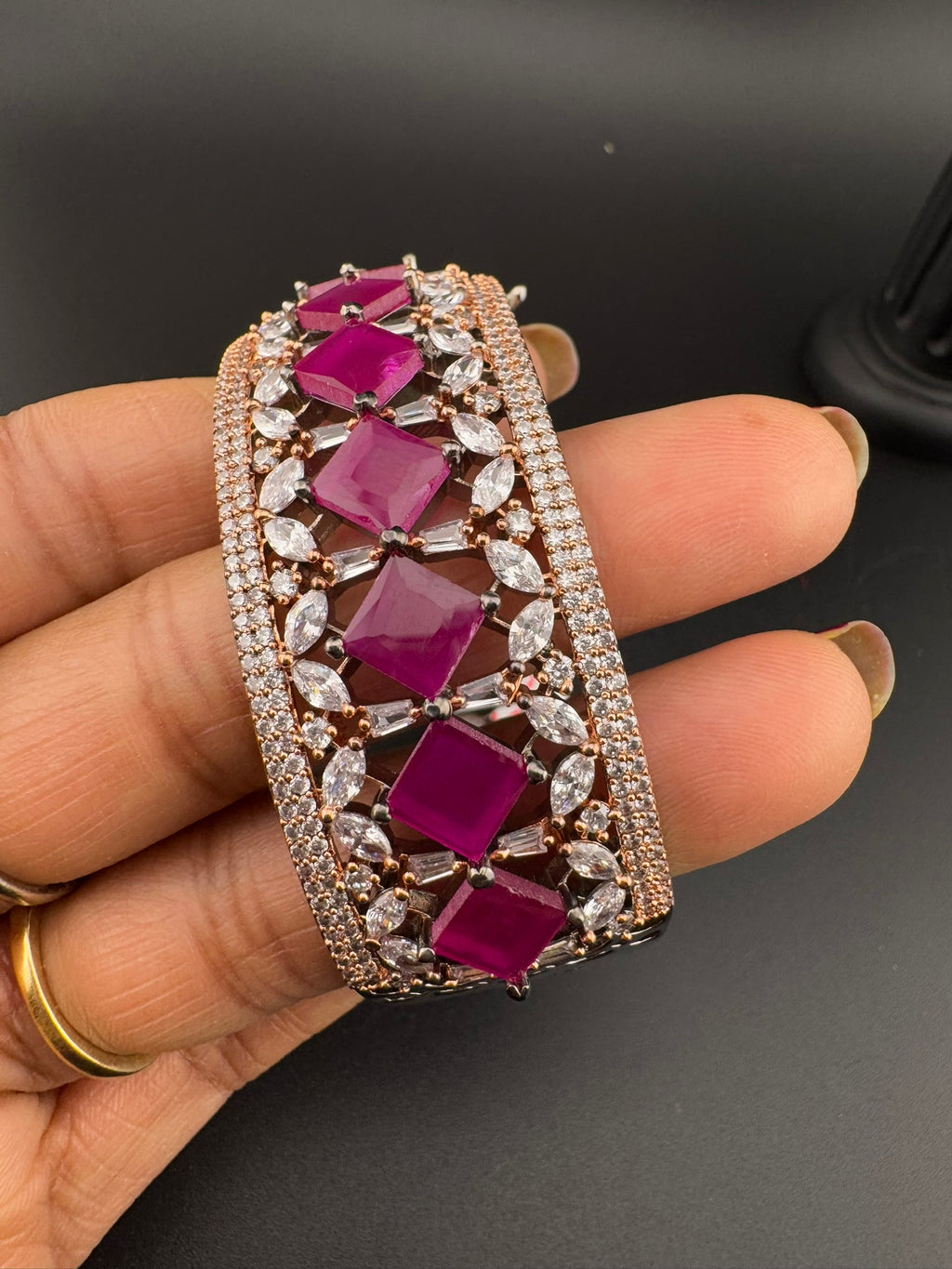 Single Victorian Openable Designer bracelet with crystal stones, Cubic Zirconia in unique Nano setting/single bangle/Fits size upto 2.6"