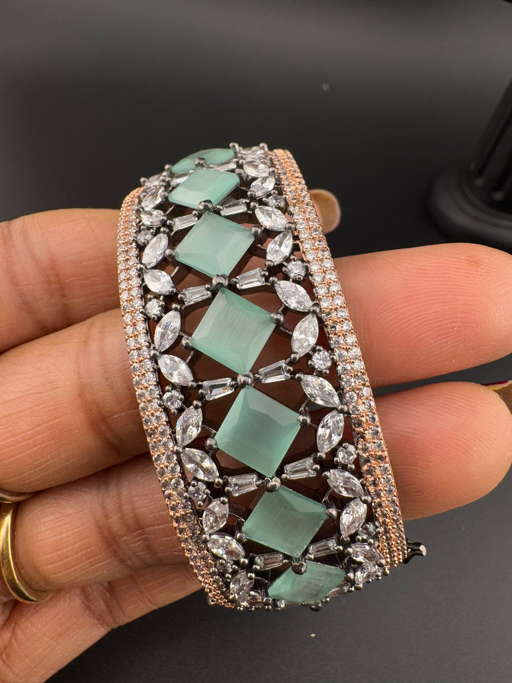 Single Victorian Openable Designer bracelet with crystal stones, Cubic Zirconia in unique Nano setting/single bangle/Fits size upto 2.6"