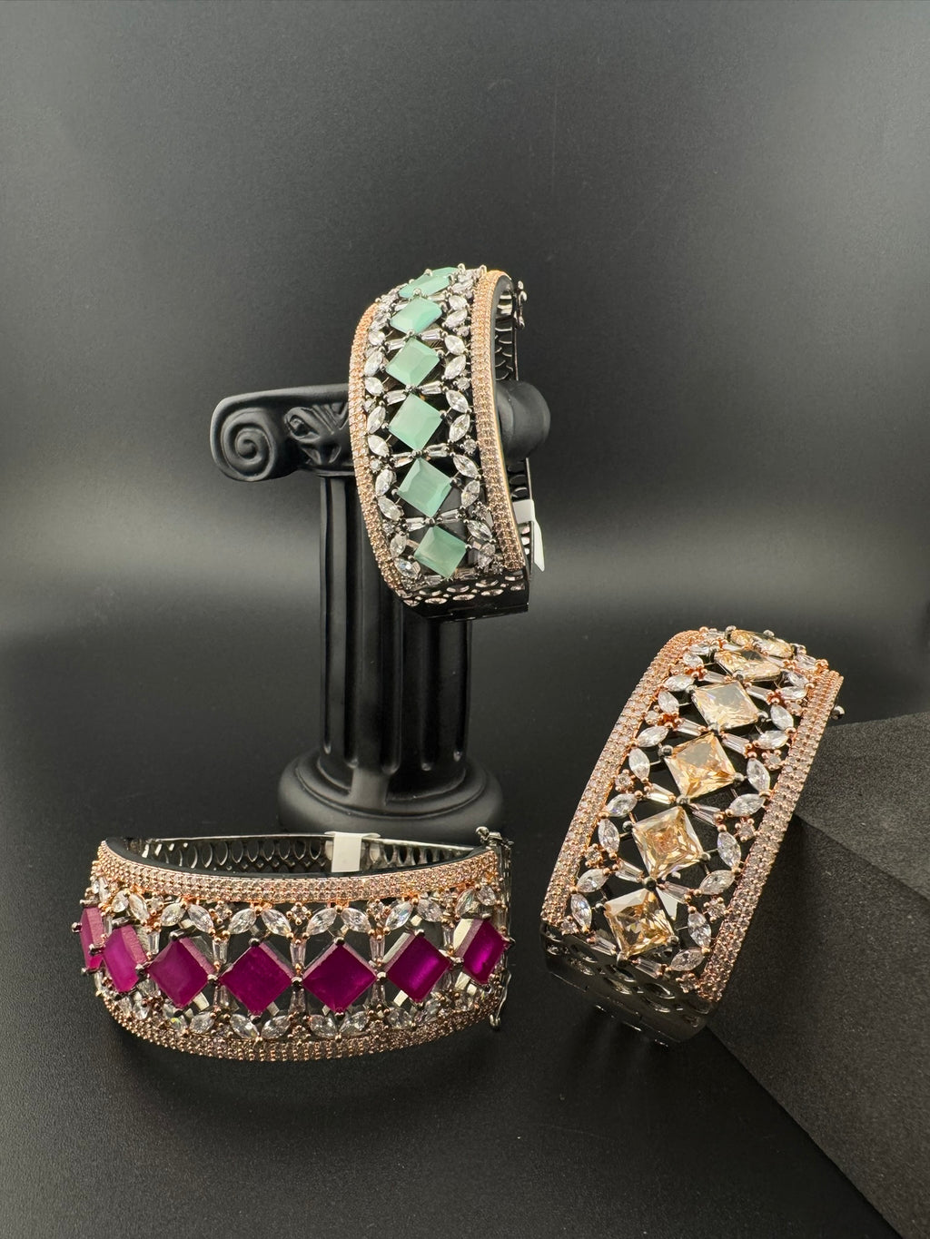 Single Victorian Openable Designer bracelet with crystal stones, Cubic Zirconia in unique Nano setting/single bangle/Fits size upto 2.6"