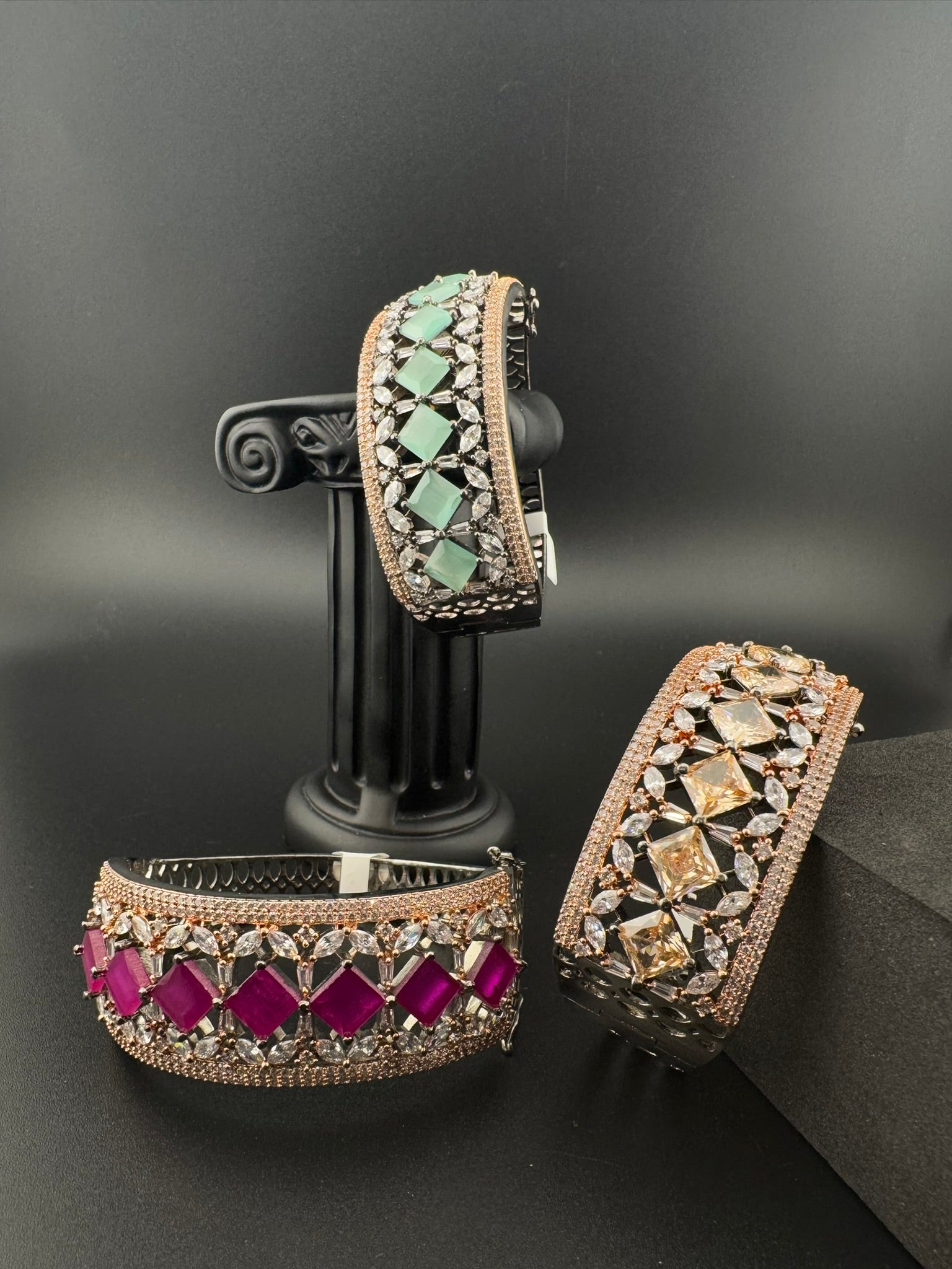 Single Victorian Openable Designer bracelet with crystal stones, Cubic Zirconia in unique Nano setting/single bangle/Fits size upto 2.6"