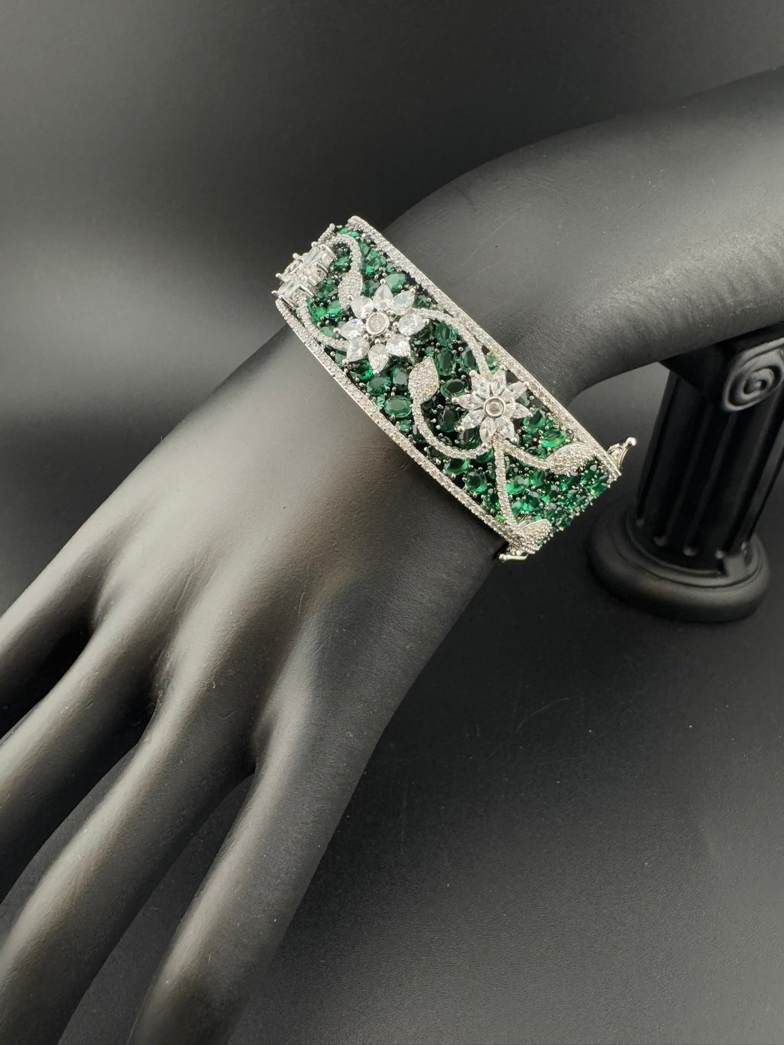 Single Silver Openable Designer bracelet with crystal stones, Cubic Zirconia in unique Nano setting/single bangle/Fits size upto 2.6"