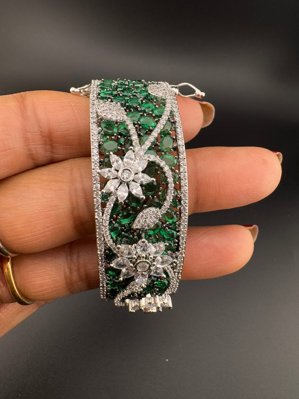 Single Silver Openable Designer bracelet with crystal stones, Cubic Zirconia in unique Nano setting/single bangle/Fits size upto 2.6"