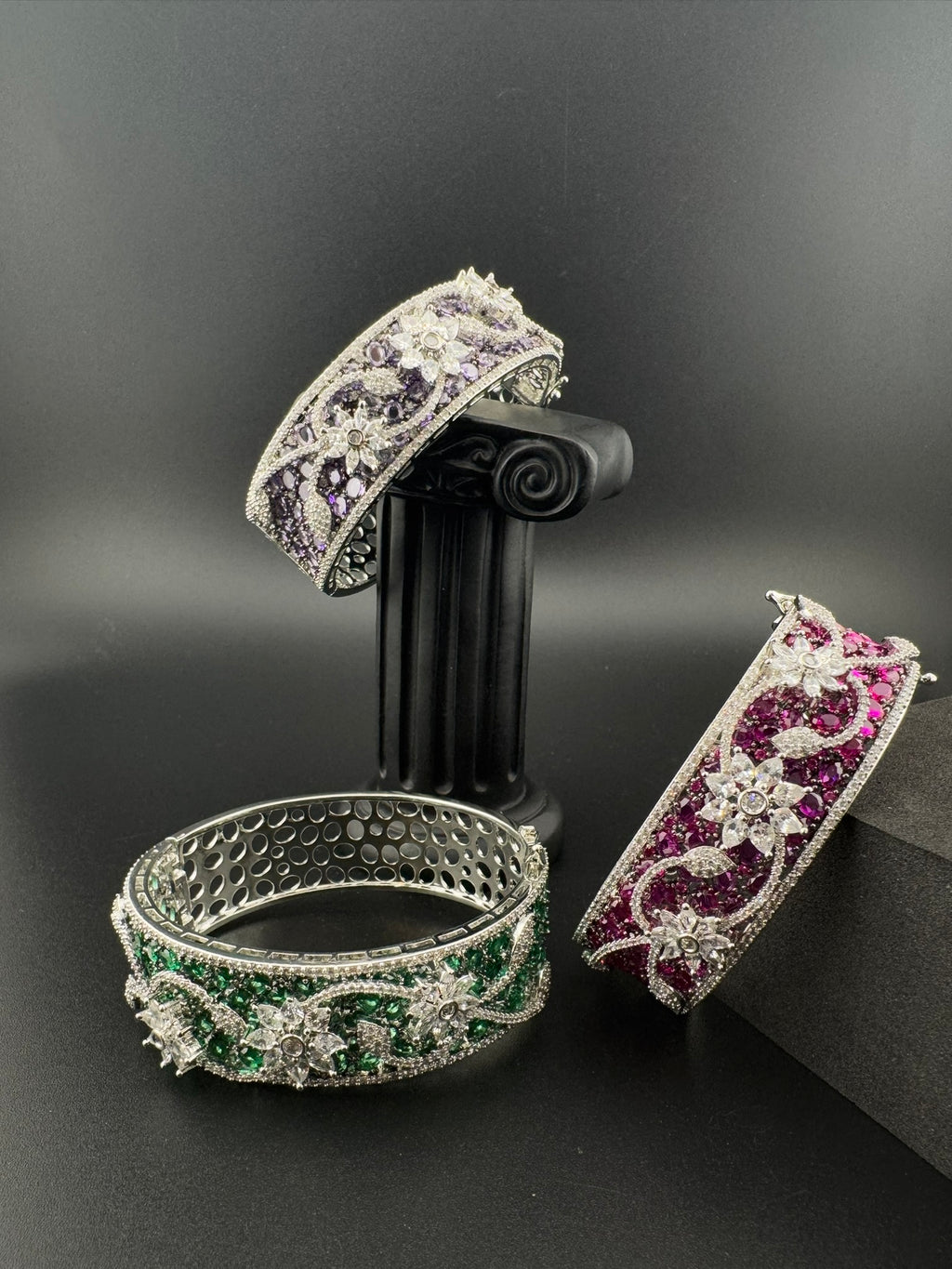 Single Silver Openable Designer bracelet with crystal stones, Cubic Zirconia in unique Nano setting/single bangle/Fits size upto 2.6"