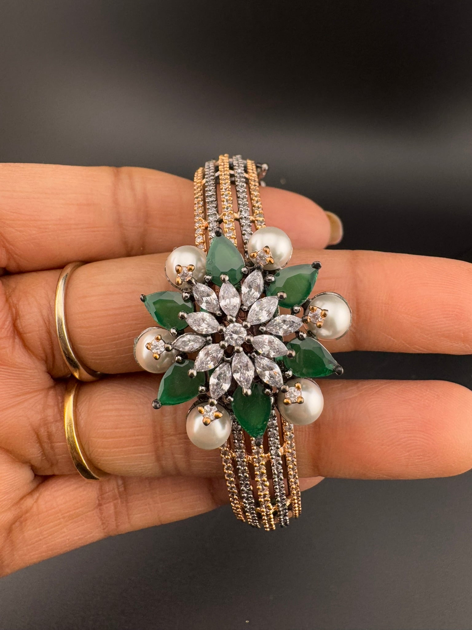 Openable Stone and Cubic Zirconia Bracelet Designer inspired Bracelet bangle Fits upto 2.6" wrist size