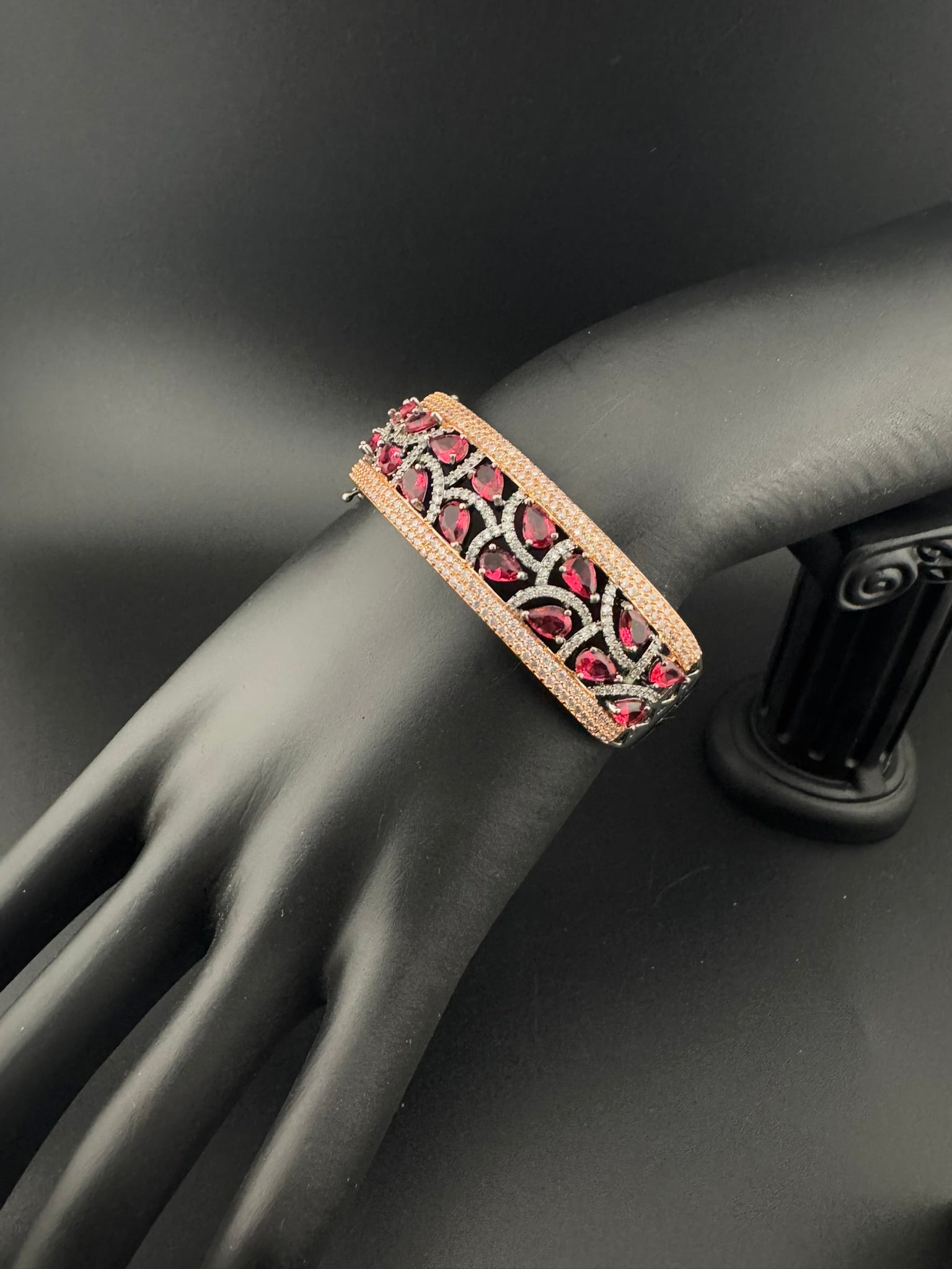 Single Victorian Openable Designer bracelet with crystal stones, Cubic Zirconia in unique Nano setting/single bangle/Fits size upto 2.6"