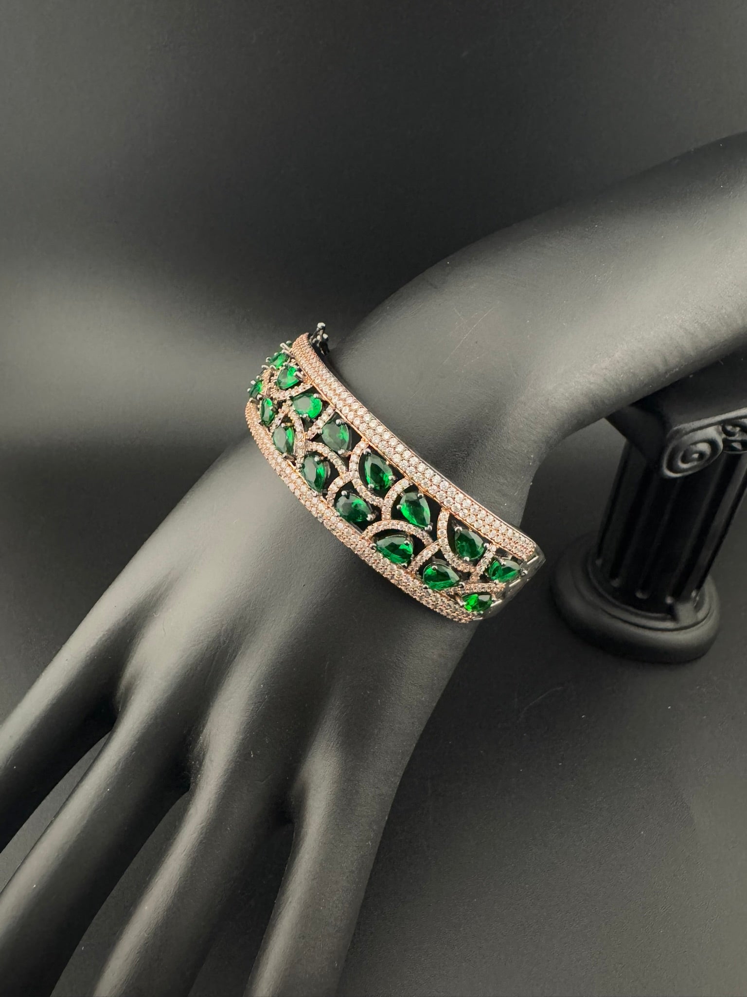 Single Victorian Openable Designer bracelet with crystal stones, Cubic Zirconia in unique Nano setting/single bangle/Fits size upto 2.6"