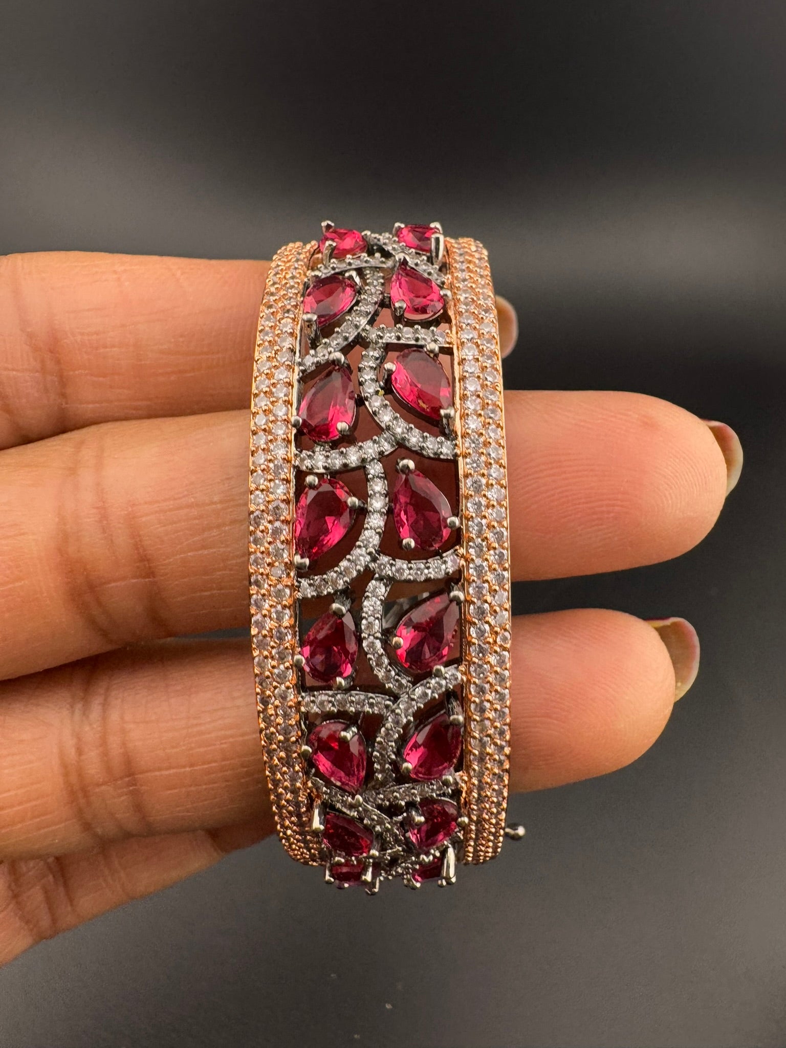 Single Victorian Openable Designer bracelet with crystal stones, Cubic Zirconia in unique Nano setting/single bangle/Fits size upto 2.6"