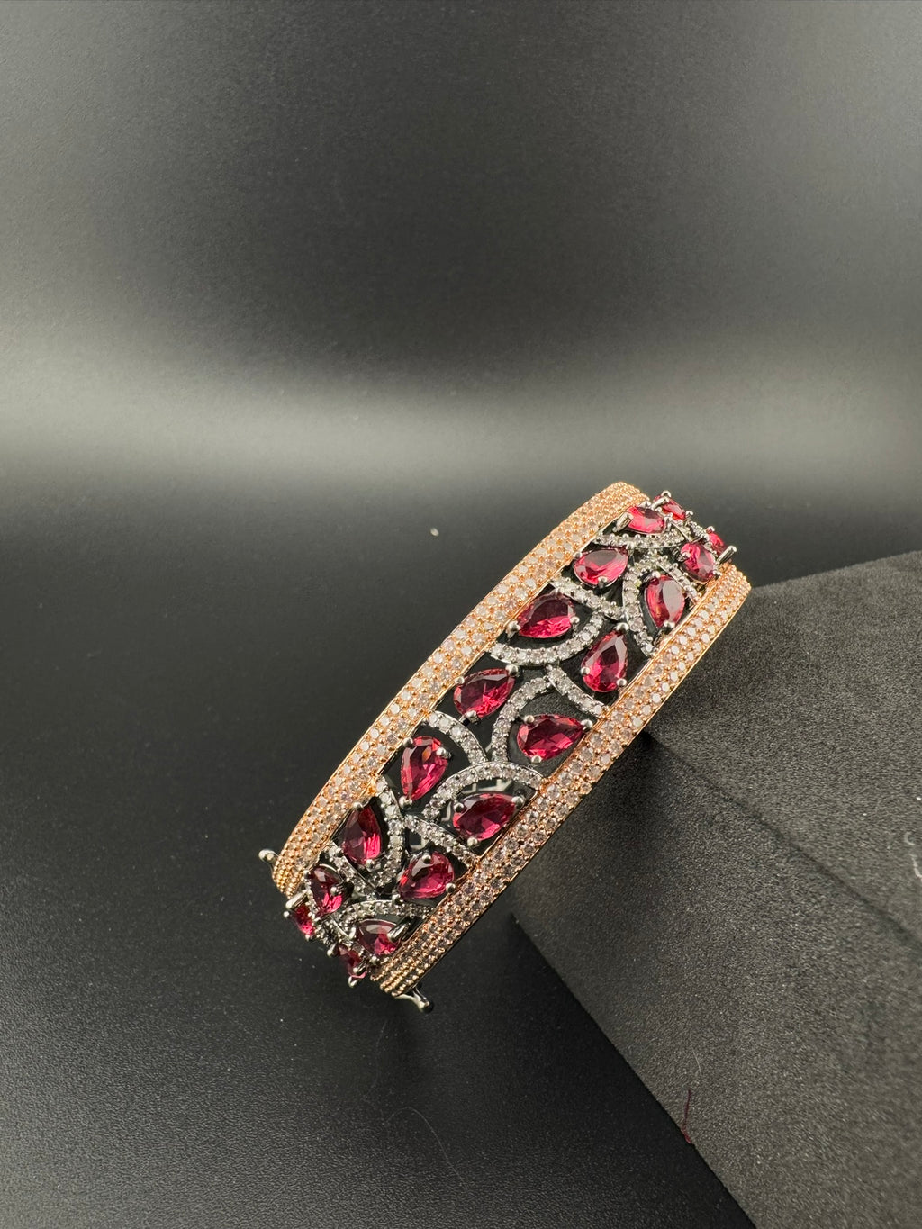 Single Victorian Openable Designer bracelet with crystal stones, Cubic Zirconia in unique Nano setting/single bangle/Fits size upto 2.6"