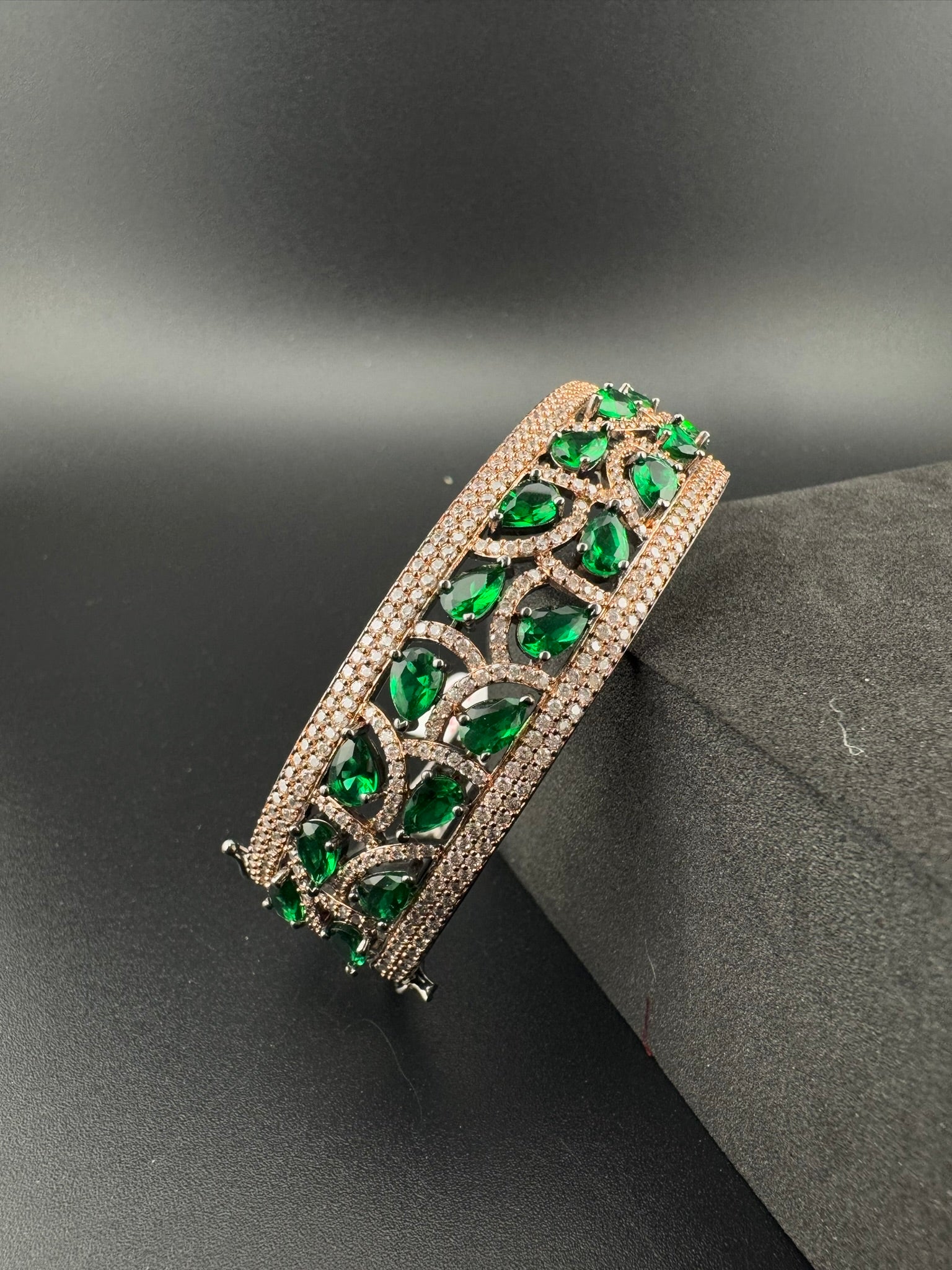 Single Victorian Openable Designer bracelet with crystal stones, Cubic Zirconia in unique Nano setting/single bangle/Fits size upto 2.6"