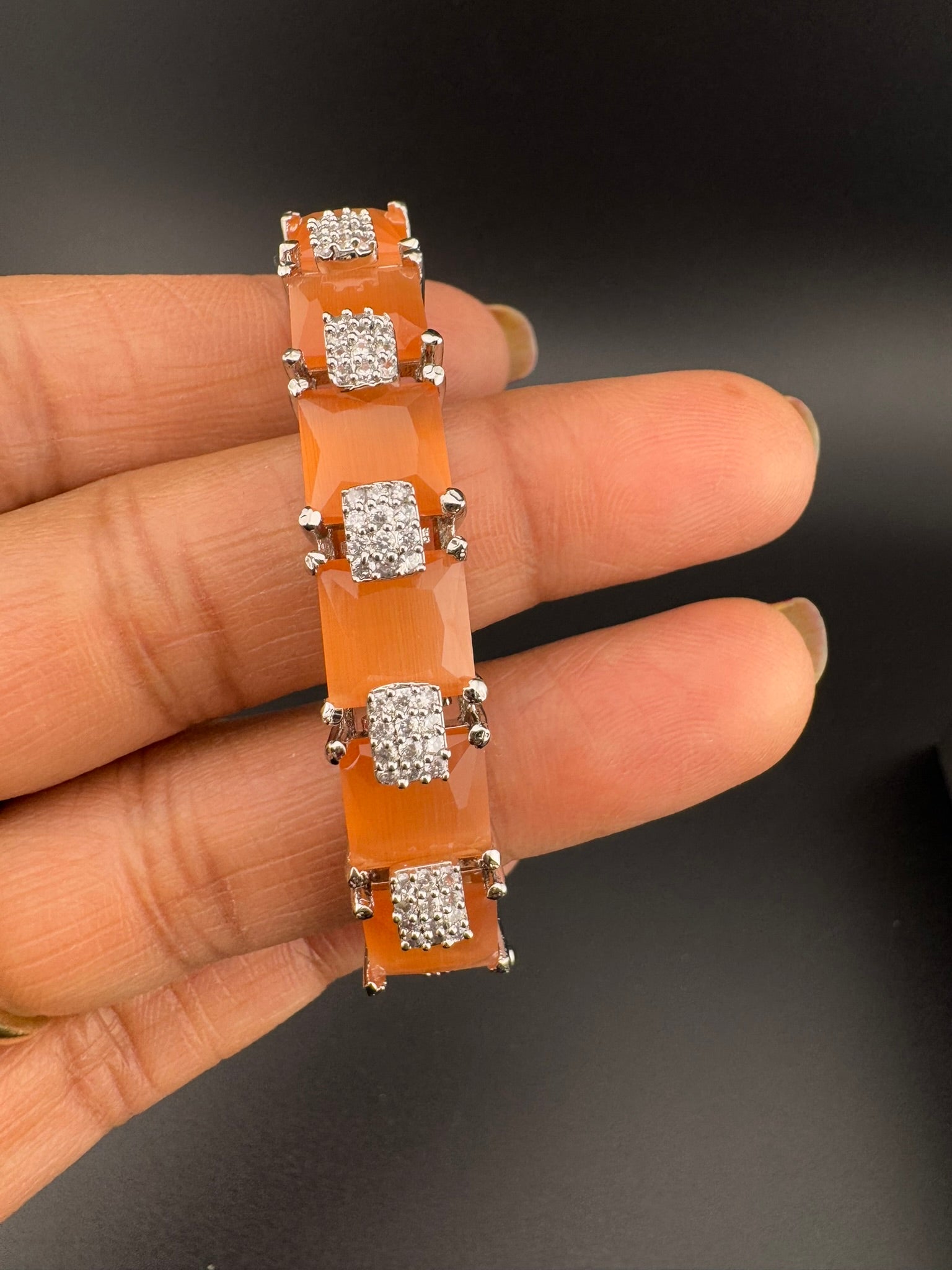 Openable Stone and Cubic Zirconia Bracelet Designer inspired Bracelet bangle Fits upto 2.6" wrist size