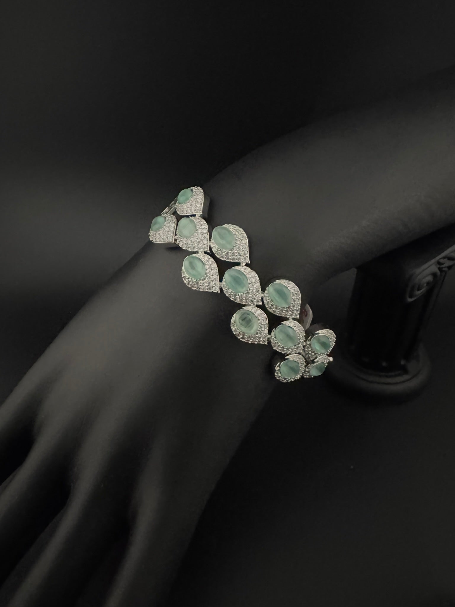 Openable Stone and Cubic Zirconia Bracelet Designer inspired Bracelet bangle Fits upto 2.6" wrist size