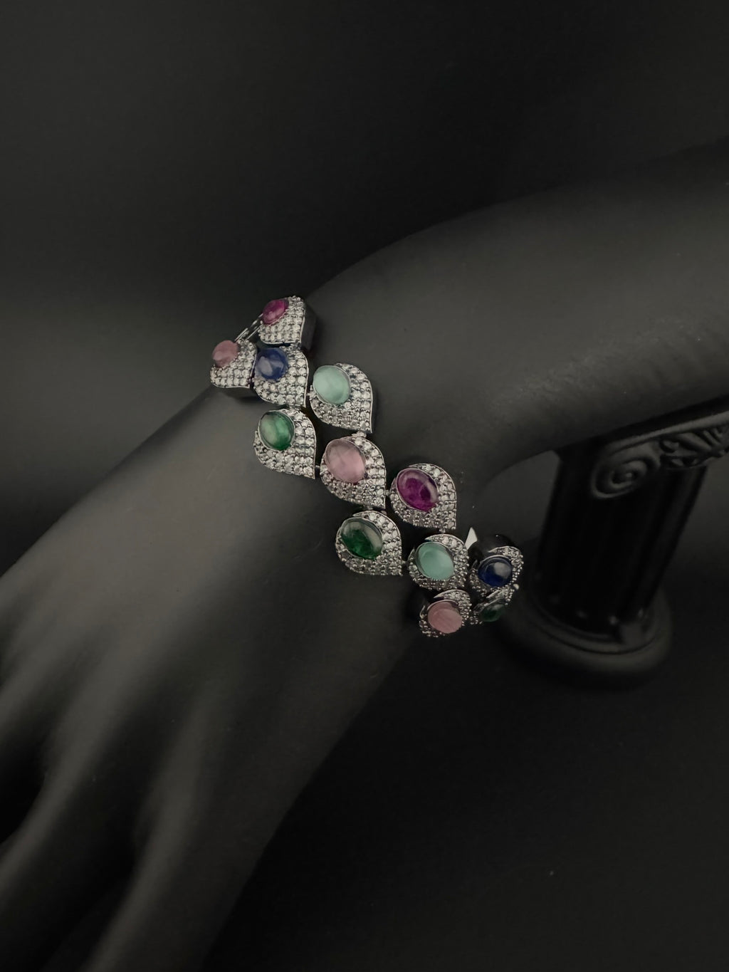 Openable Stone and Cubic Zirconia Bracelet Designer inspired Bracelet bangle Fits upto 2.6" wrist size