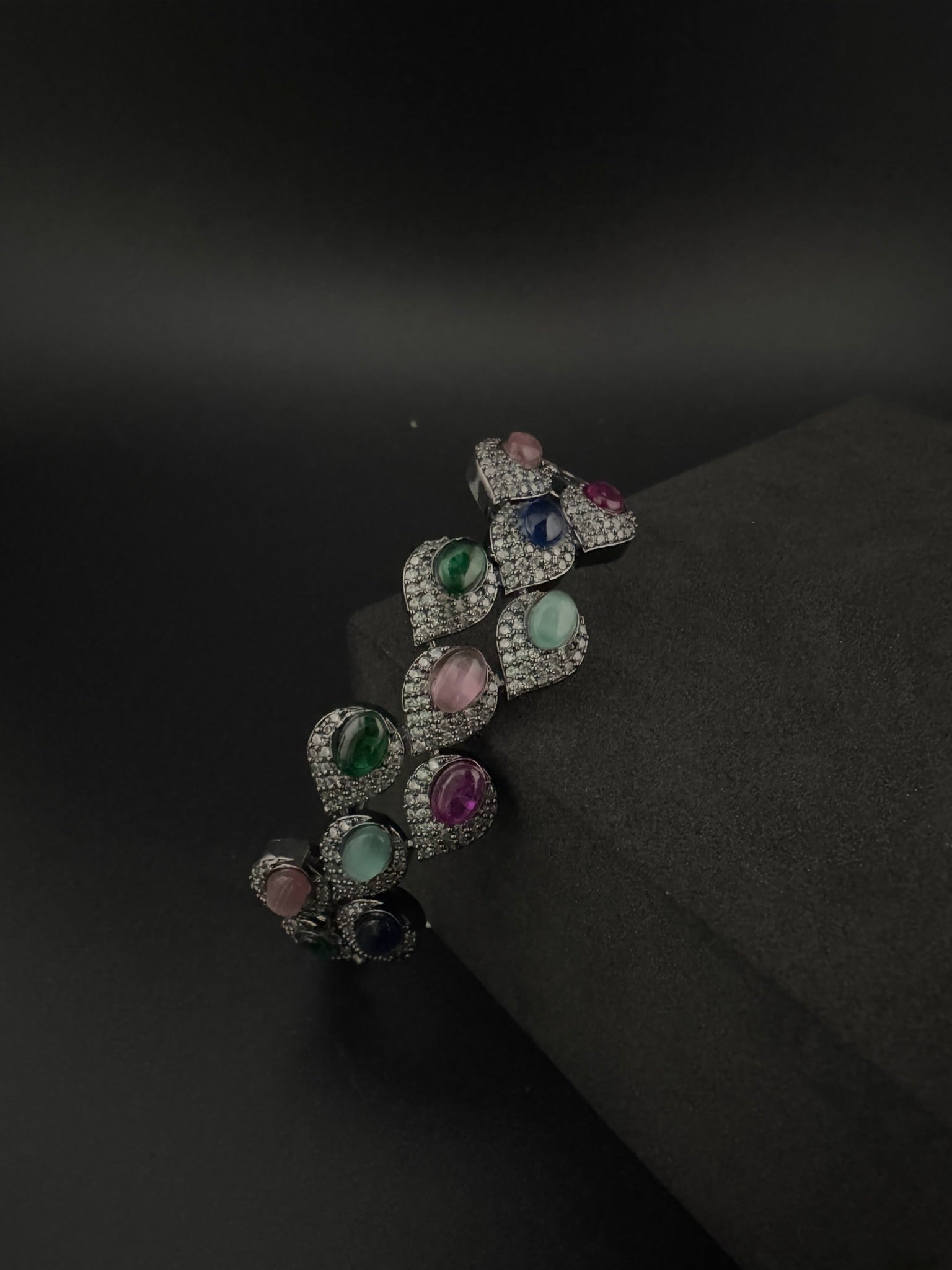 Openable Stone and Cubic Zirconia Bracelet Designer inspired Bracelet bangle Fits upto 2.6" wrist size