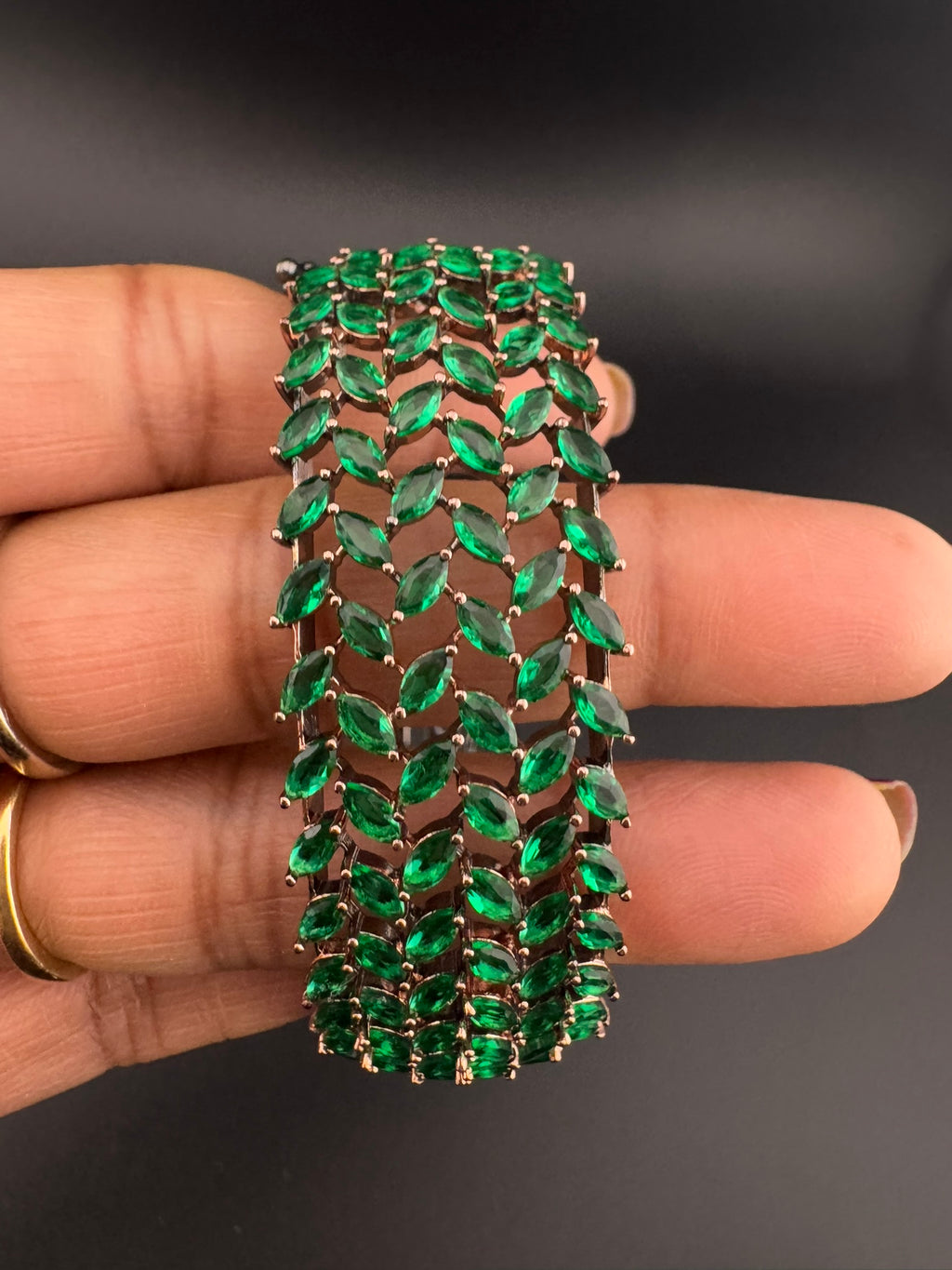 Openable Broad Stone and Cubic Zirconia Bracelet Designer inspired Bracelet bangle Fits upto 2.6" wrist size