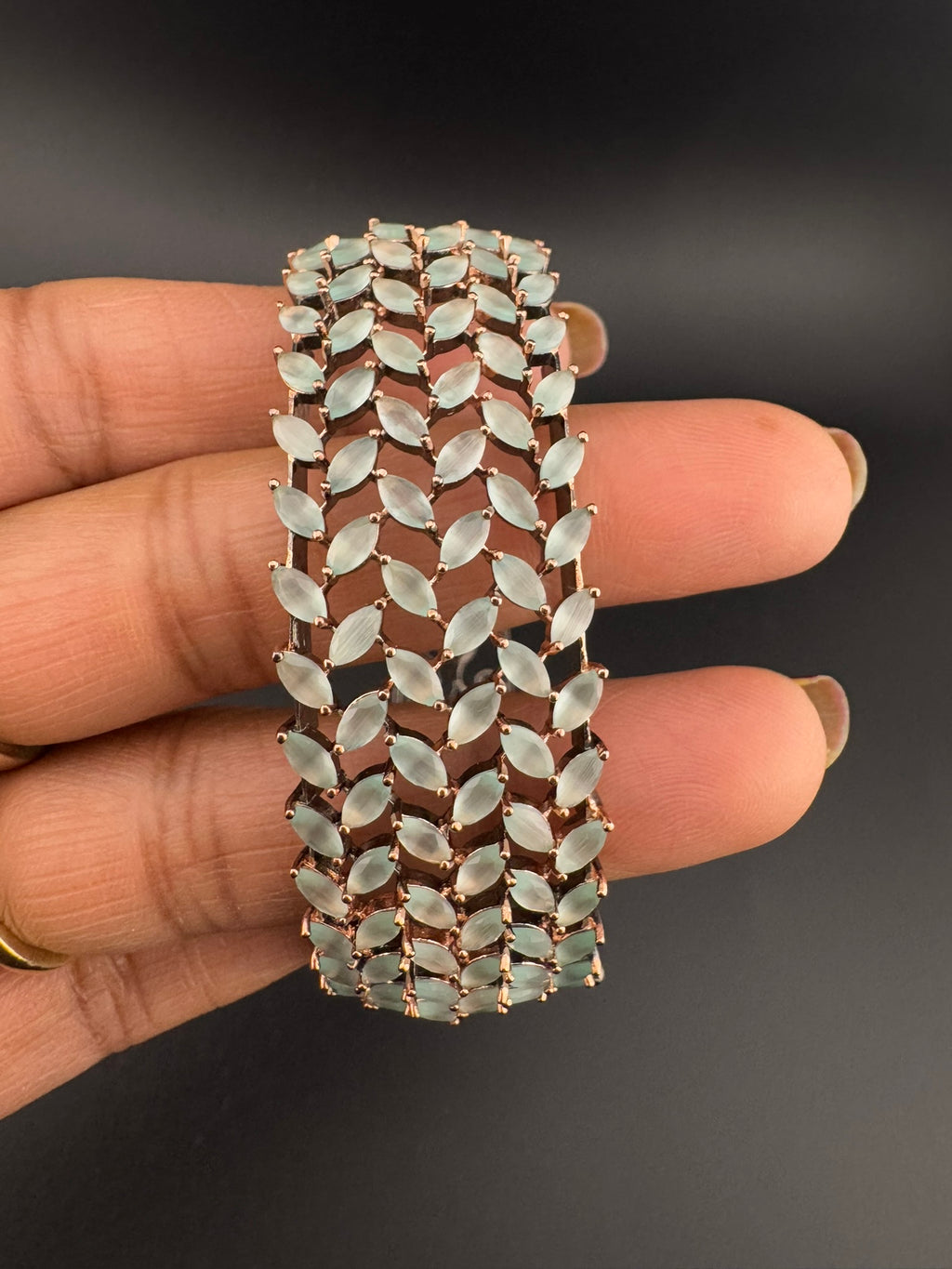 Openable Broad Stone and Cubic Zirconia Bracelet Designer inspired Bracelet bangle Fits upto 2.6" wrist size