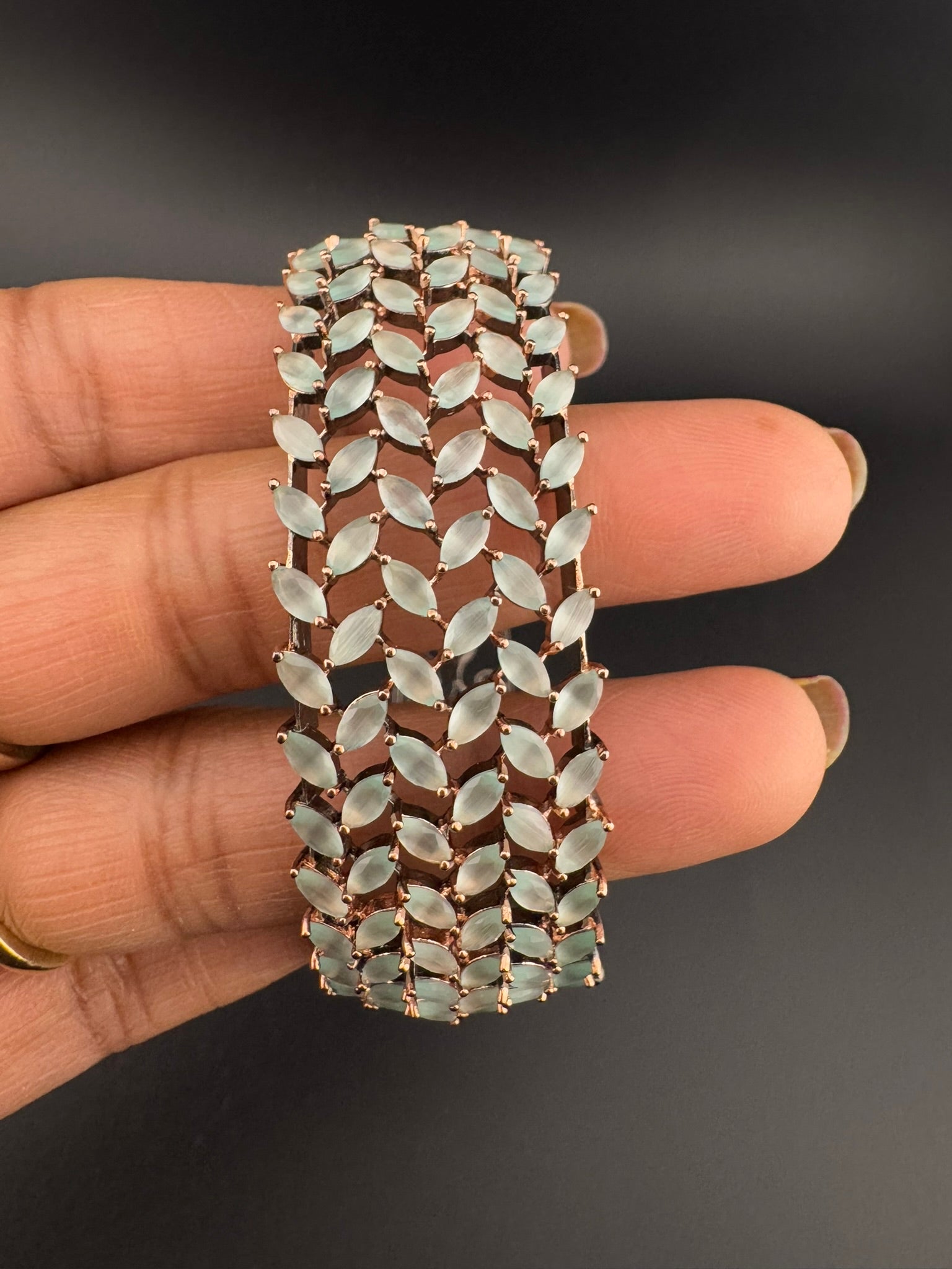 Openable Broad Stone and Cubic Zirconia Bracelet Designer inspired Bracelet bangle Fits upto 2.6" wrist size