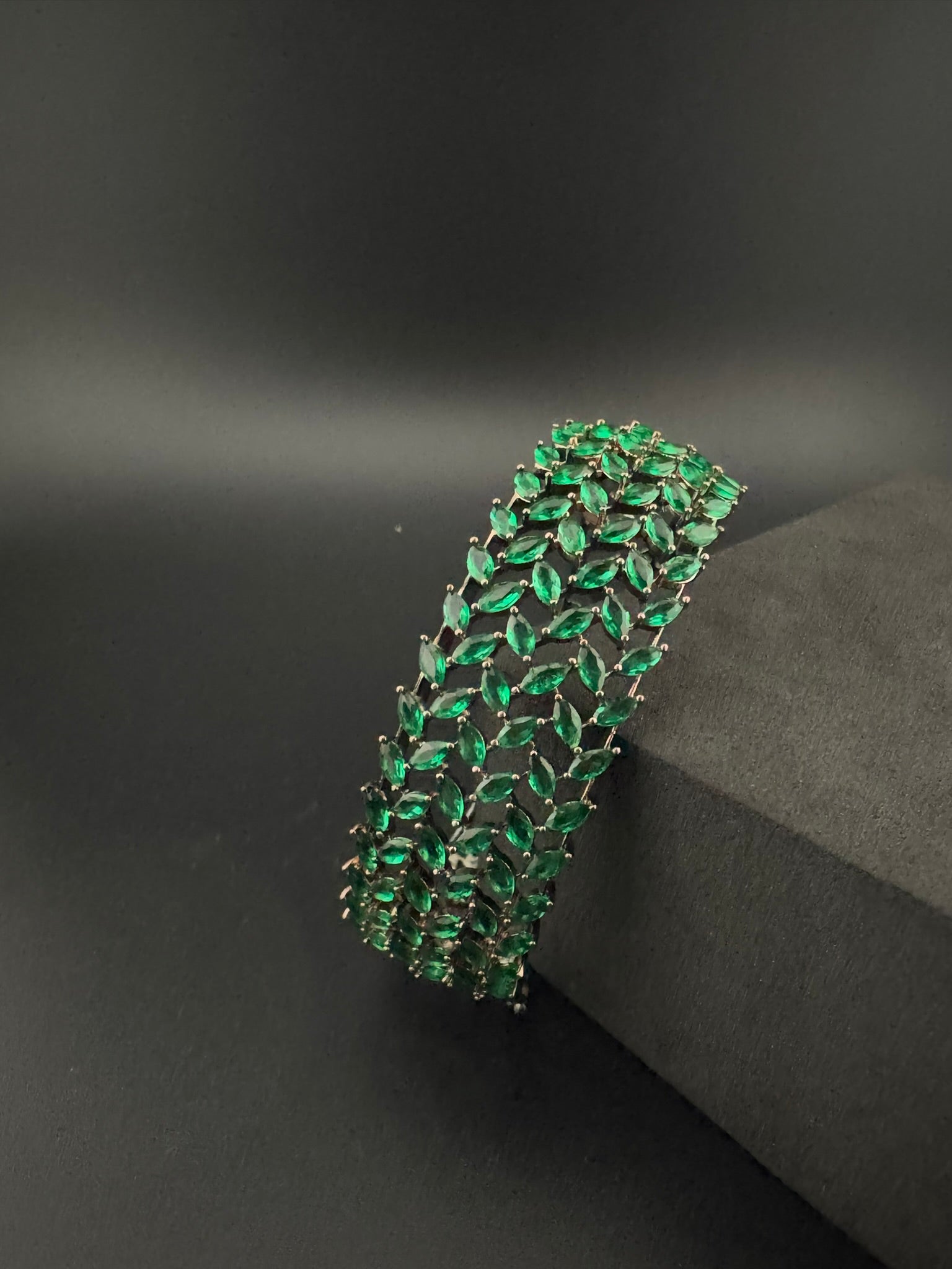 Openable Broad Stone and Cubic Zirconia Bracelet Designer inspired Bracelet bangle Fits upto 2.6" wrist size