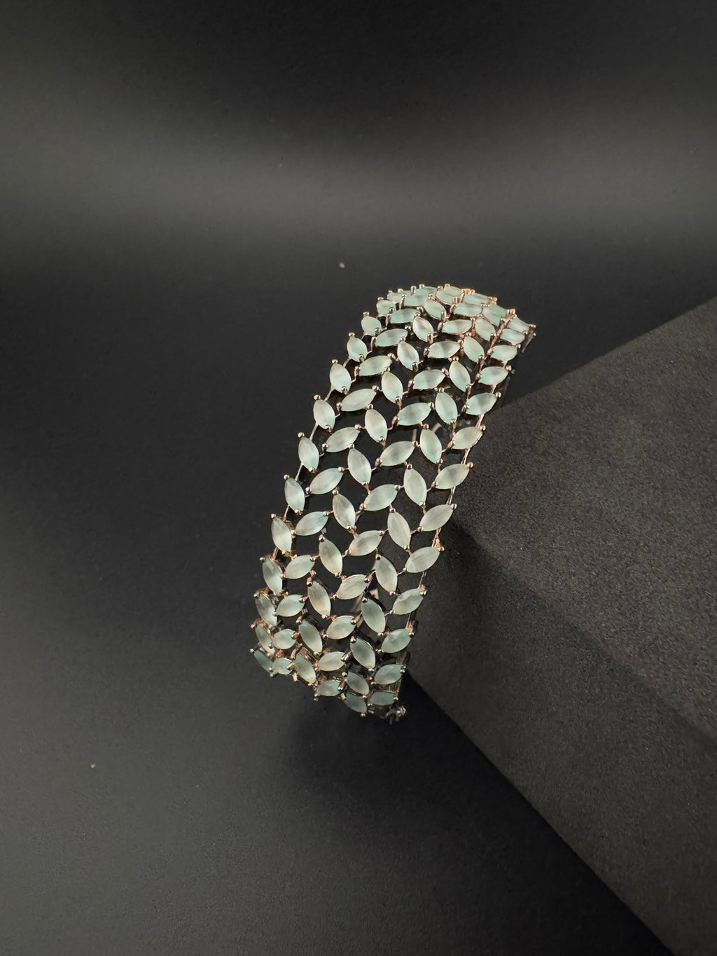 Openable Broad Stone and Cubic Zirconia Bracelet Designer inspired Bracelet bangle Fits upto 2.6" wrist size