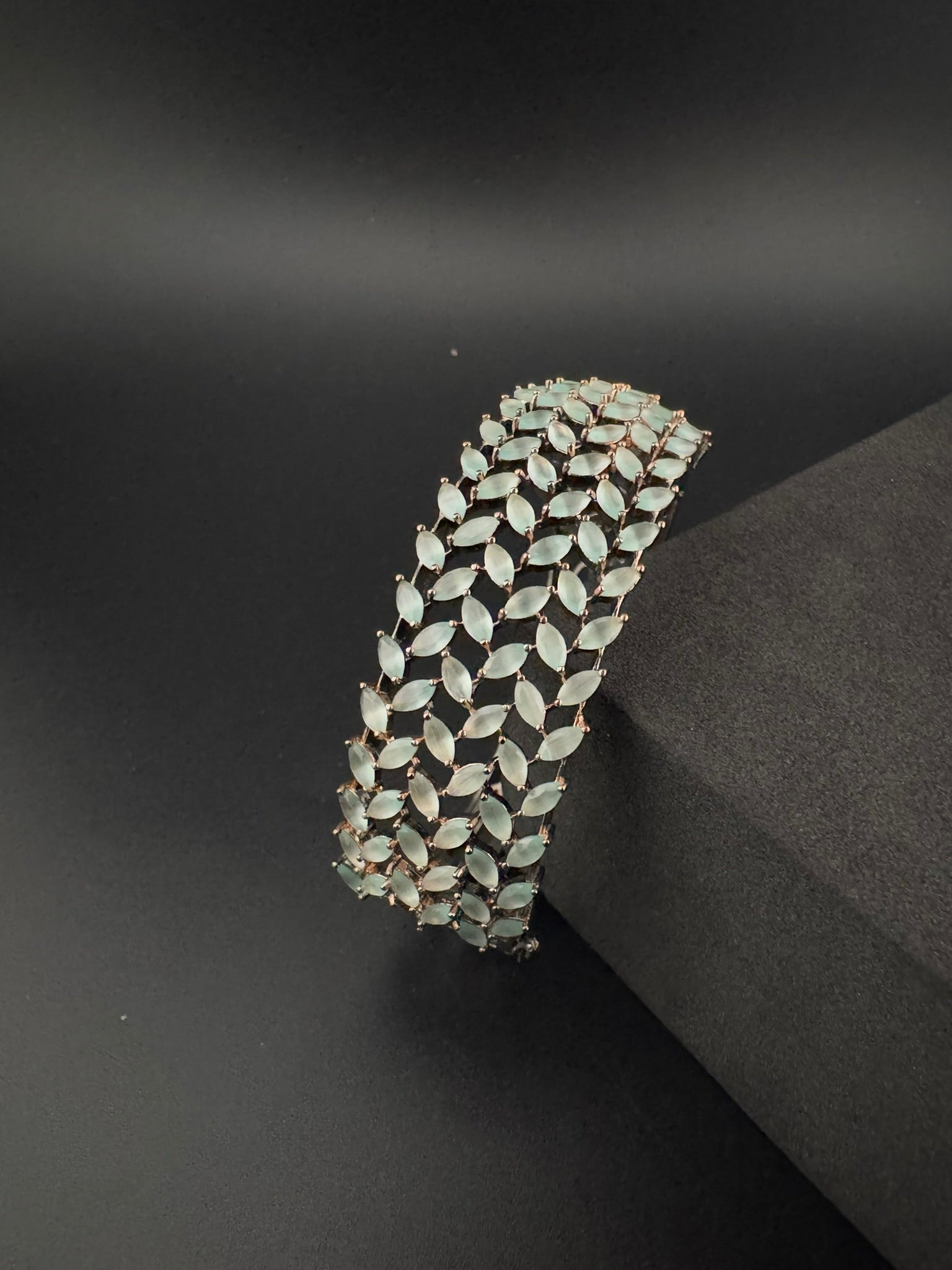 Openable Broad Stone and Cubic Zirconia Bracelet Designer inspired Bracelet bangle Fits upto 2.6" wrist size