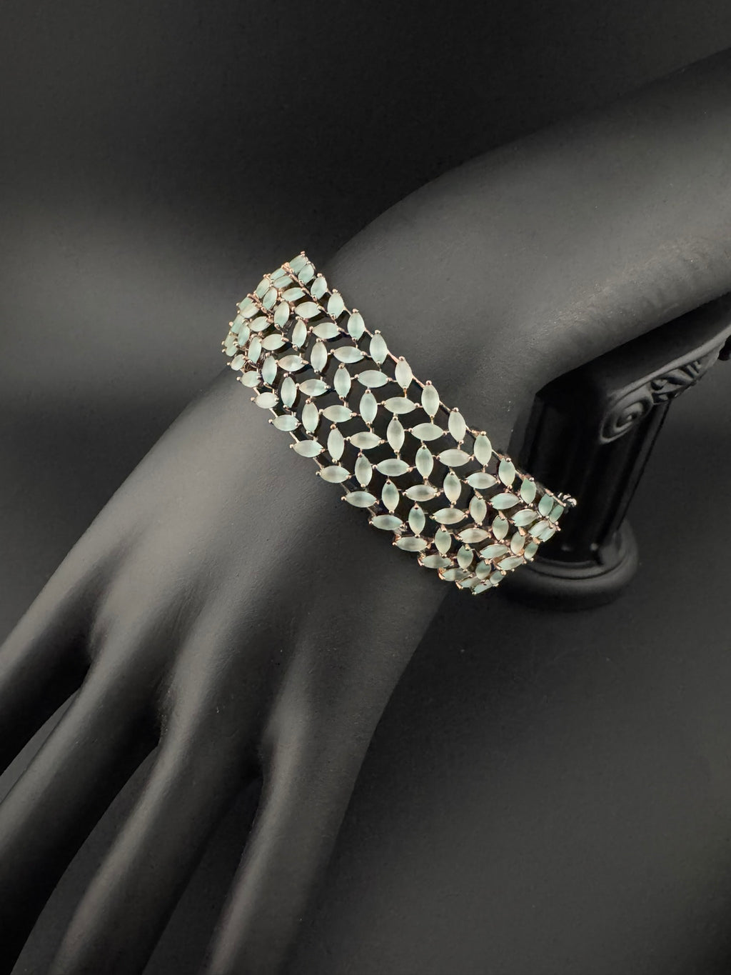 Openable Broad Stone and Cubic Zirconia Bracelet Designer inspired Bracelet bangle Fits upto 2.6" wrist size