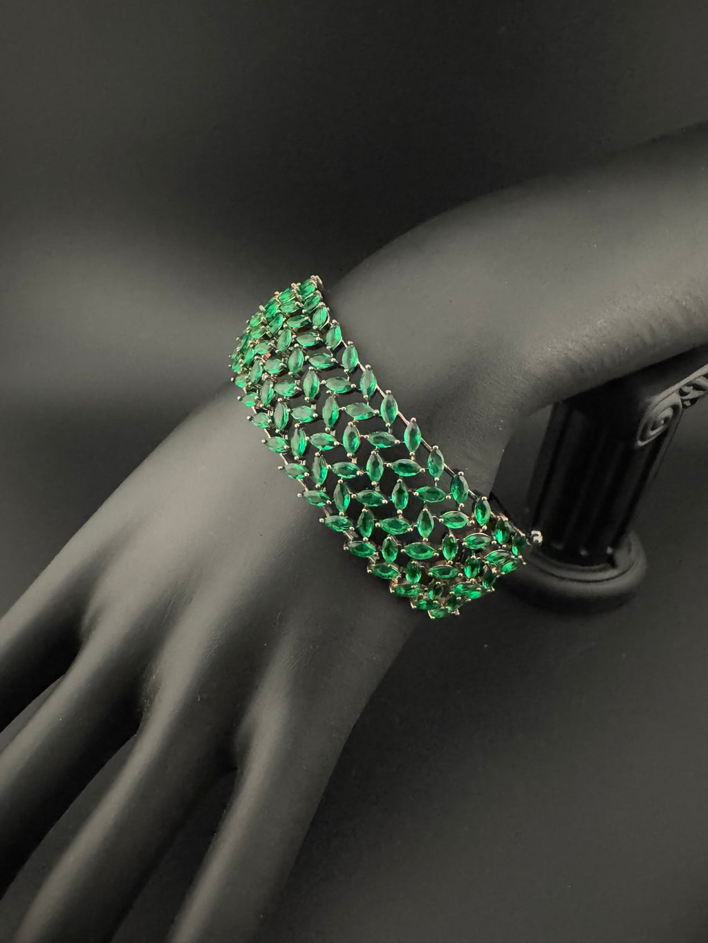 Openable Broad Stone and Cubic Zirconia Bracelet Designer inspired Bracelet bangle Fits upto 2.6" wrist size