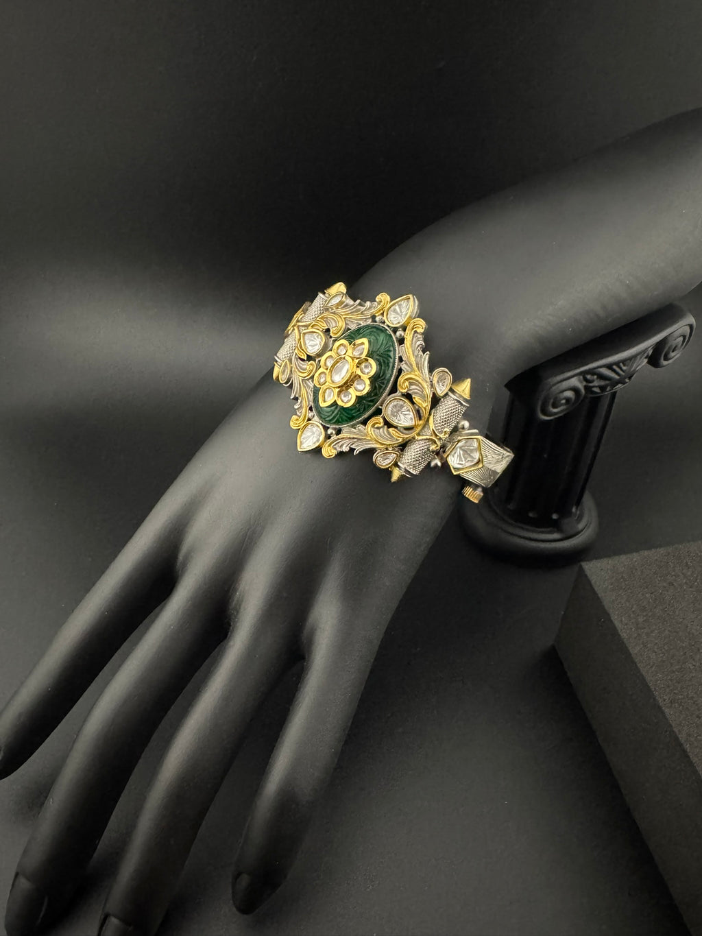 Openable Victorian Stone and Kundan Bracelet Designer inspired Bracelet Broad bangle