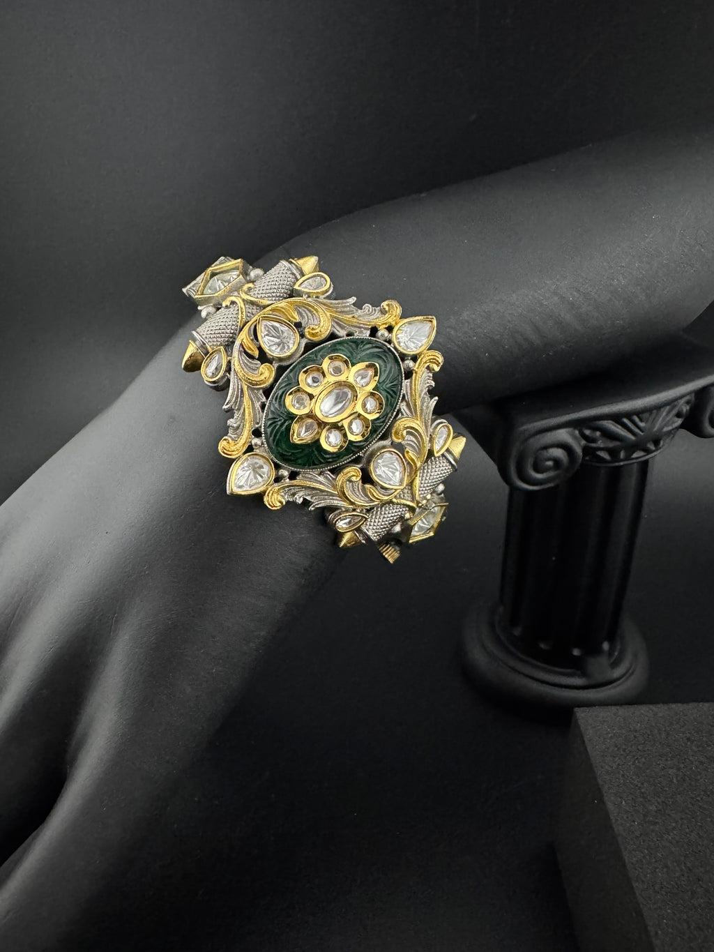 Openable Victorian Stone and Kundan Bracelet Designer inspired Bracelet Broad bangle