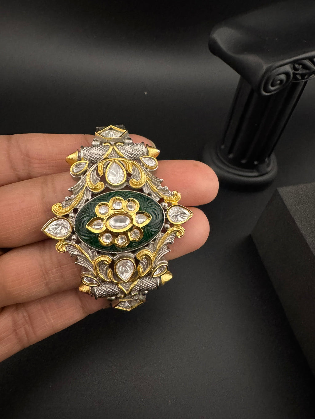 Openable Victorian Stone and Kundan Bracelet Designer inspired Bracelet Broad bangle