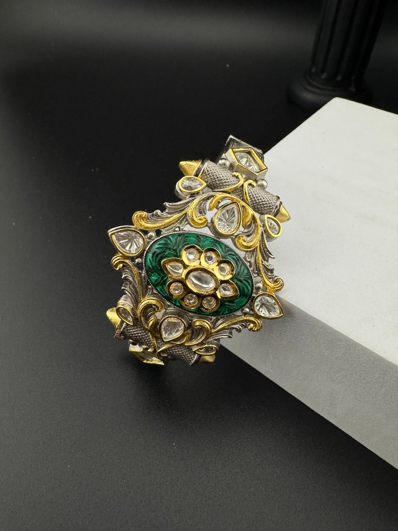 Openable Victorian Stone and Kundan Bracelet Designer inspired Bracelet Broad bangle