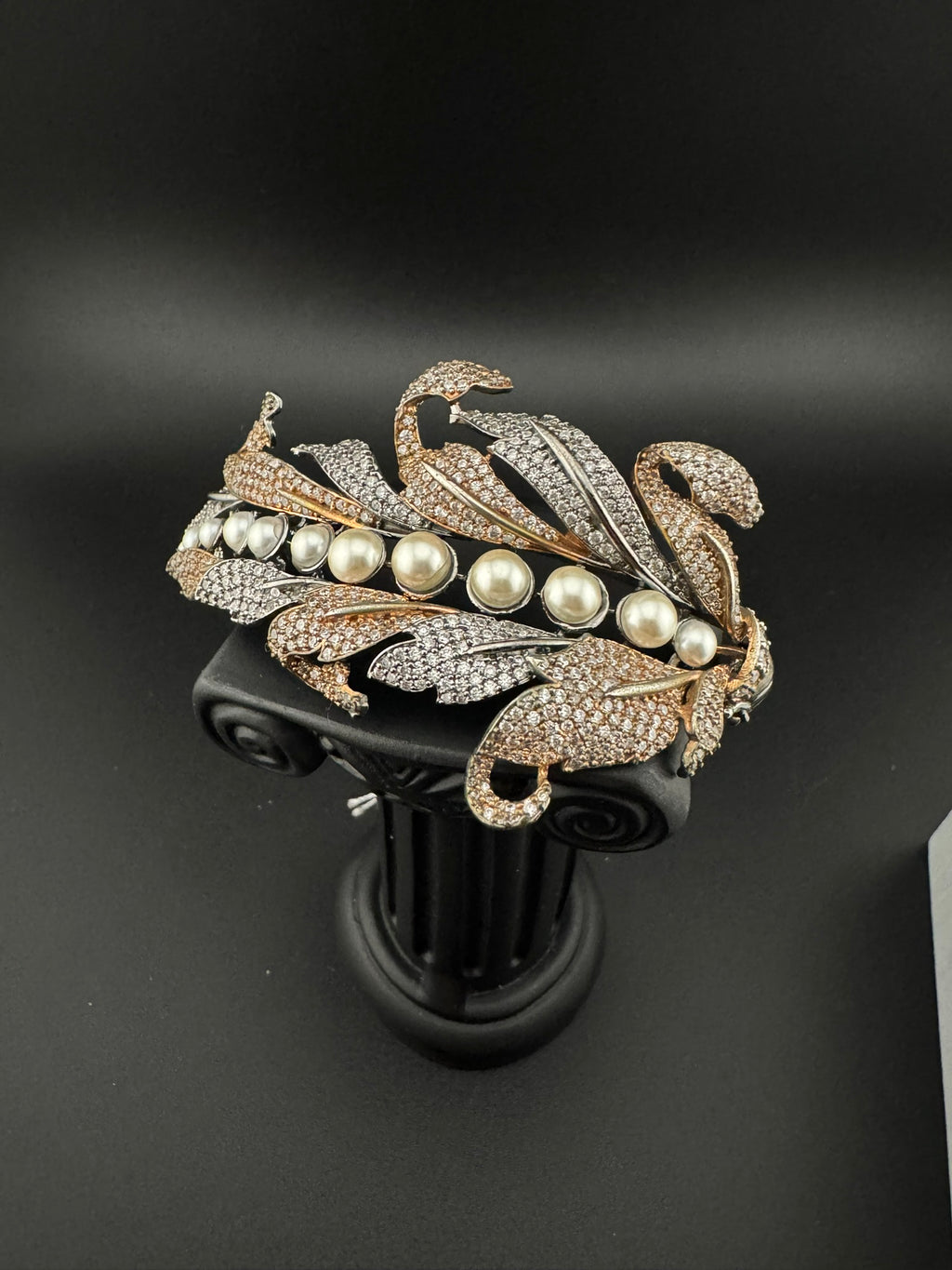 Openable Victorian Pearl and Cubic Zirconia Bracelet Designer inspired Broad Bracelet bangle/