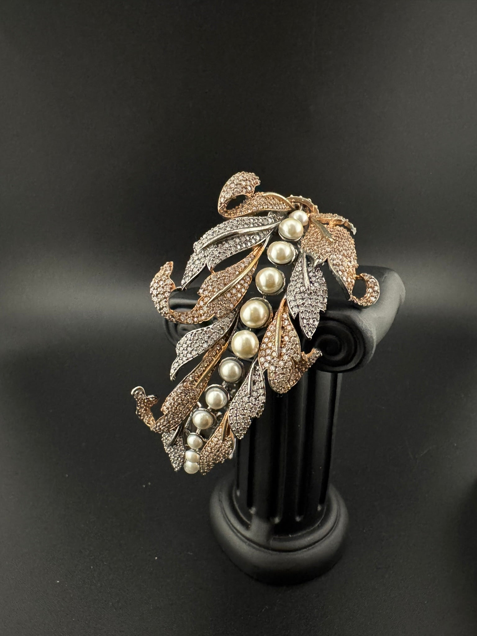 Openable Victorian Pearl and Cubic Zirconia Bracelet Designer inspired Broad Bracelet bangle/