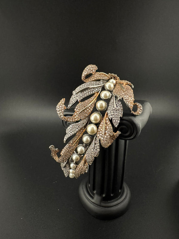 Openable Victorian Pearl and Cubic Zirconia Bracelet Designer inspired Broad Bracelet bangle/