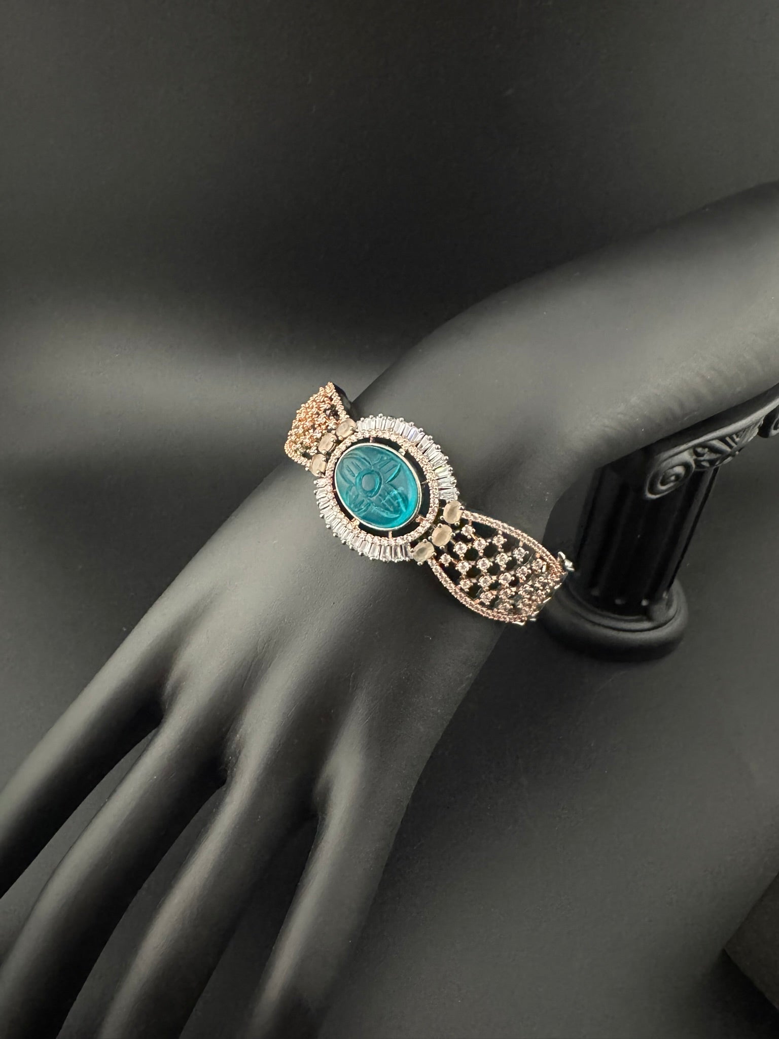 Victorian/Rose Gold Openable Designer bracelet with crystal stones, Cubic Zirconia in unique Nano setting