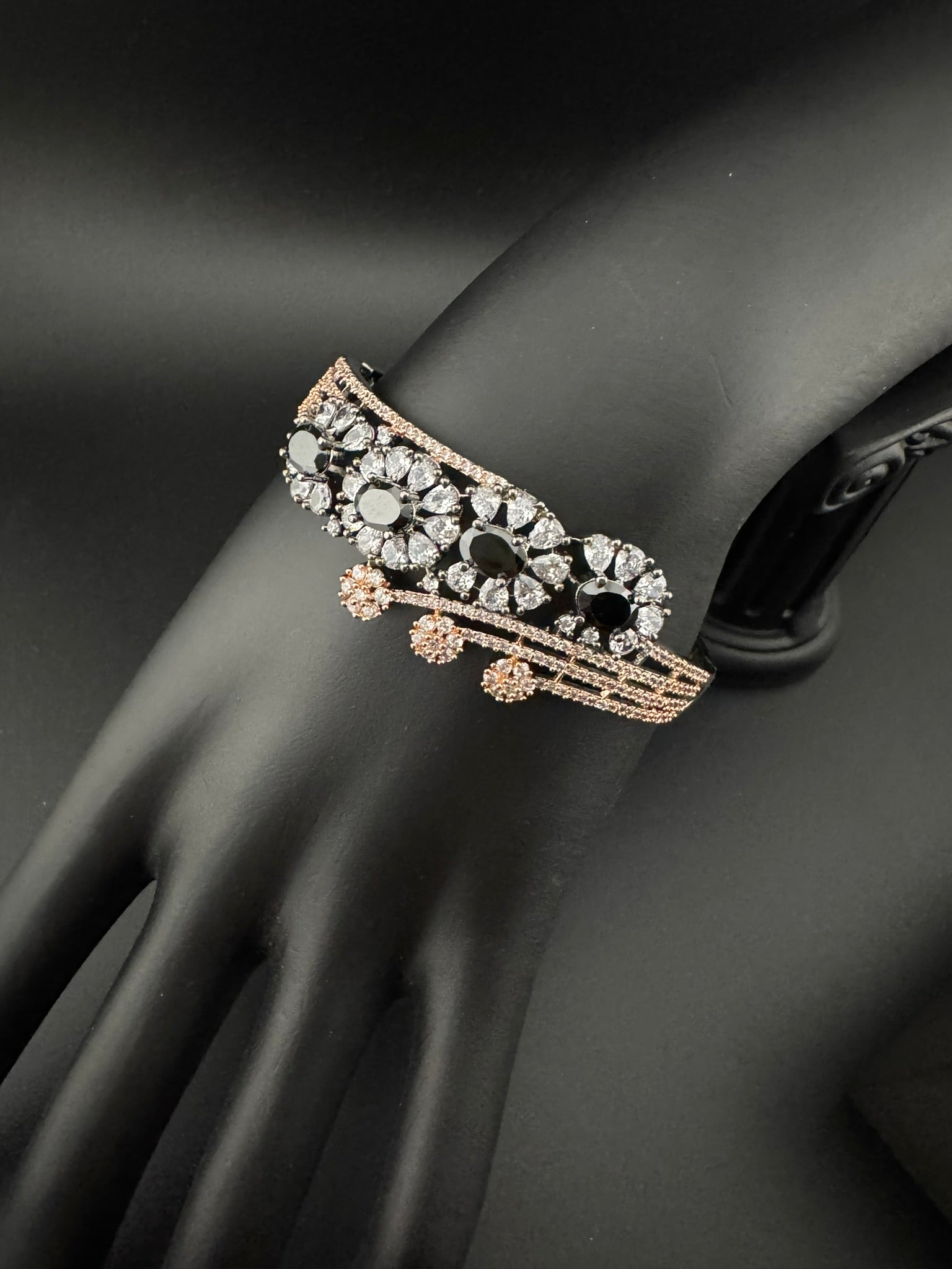 Victorian/Rose Gold Openable Designer bracelet with crystal stones, Cubic Zirconia in unique Nano setting