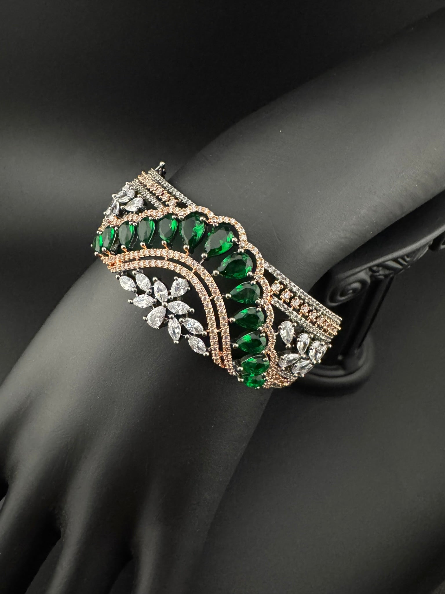 Victorian/Rose Gold Openable Designer bracelet with crystal stones, Cubic Zirconia in unique Nano setting