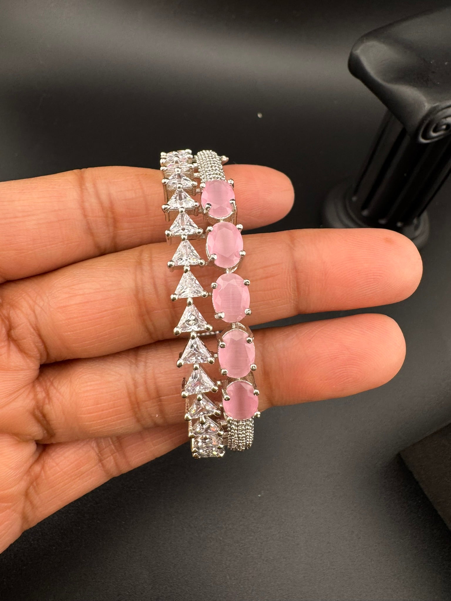 Silver color Openable Designer bracelet with crystal stones, Cubic Zirconia in unique setting